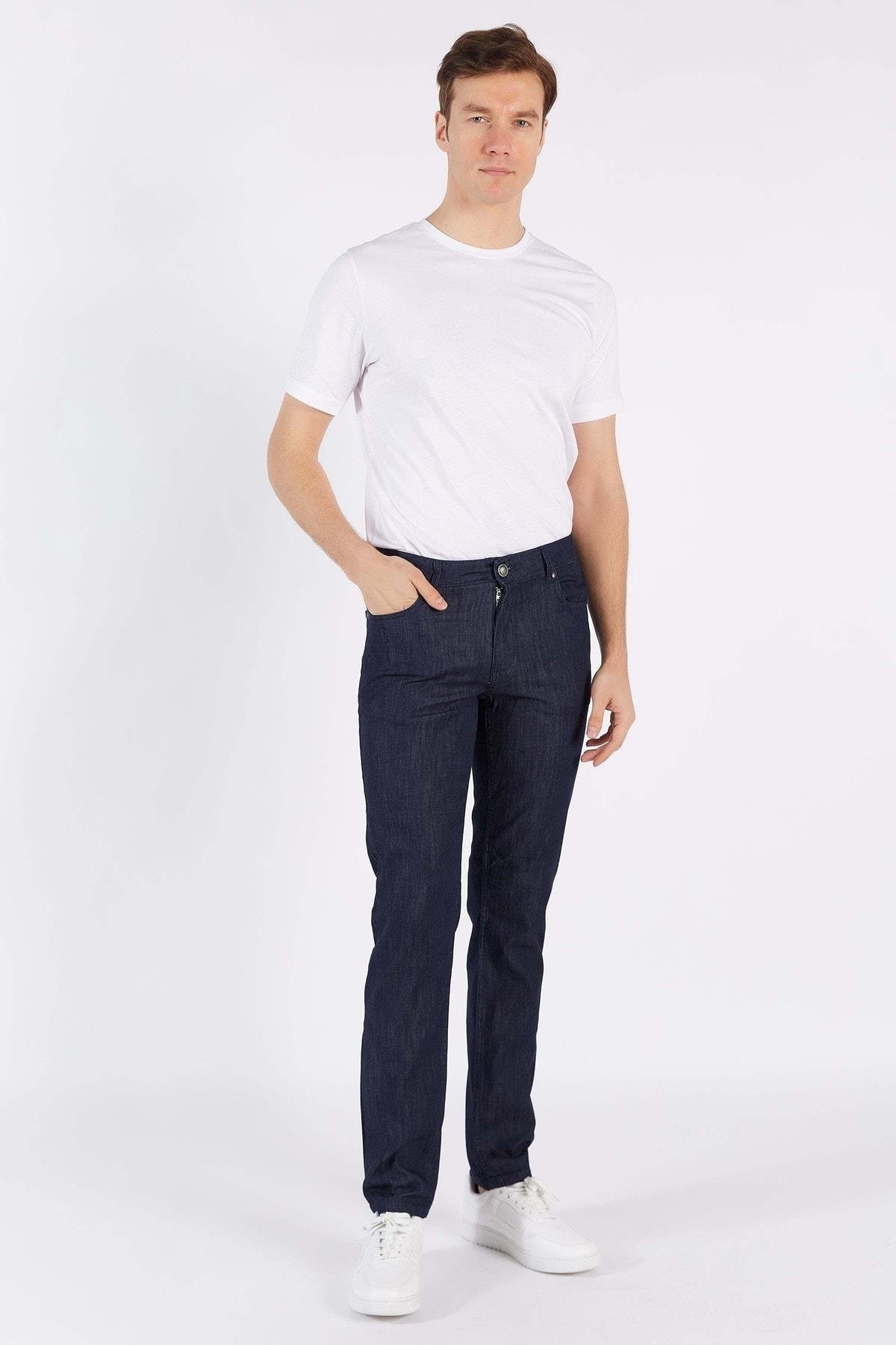 Koyu Lacivert Regular Esnek 5 Cep Ince Kot Pantalon