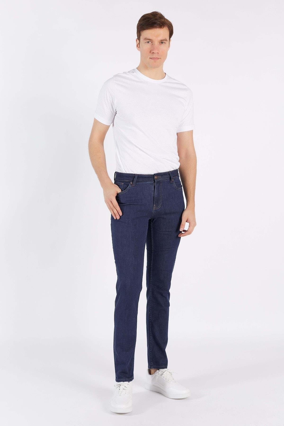 Lacivert Düz Regular Fit Denim Pantalon