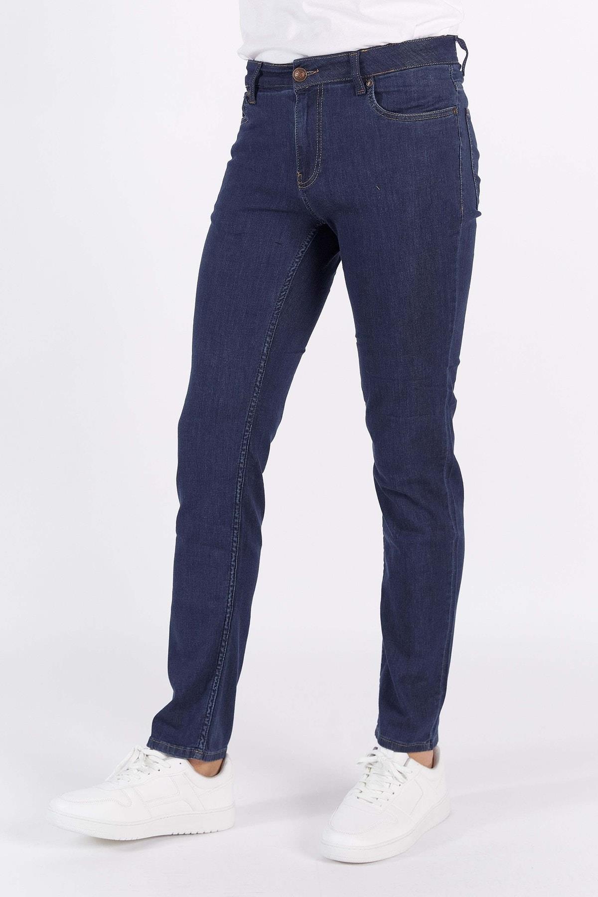 Lacivert Düz Regular Fit Denim Pantalon