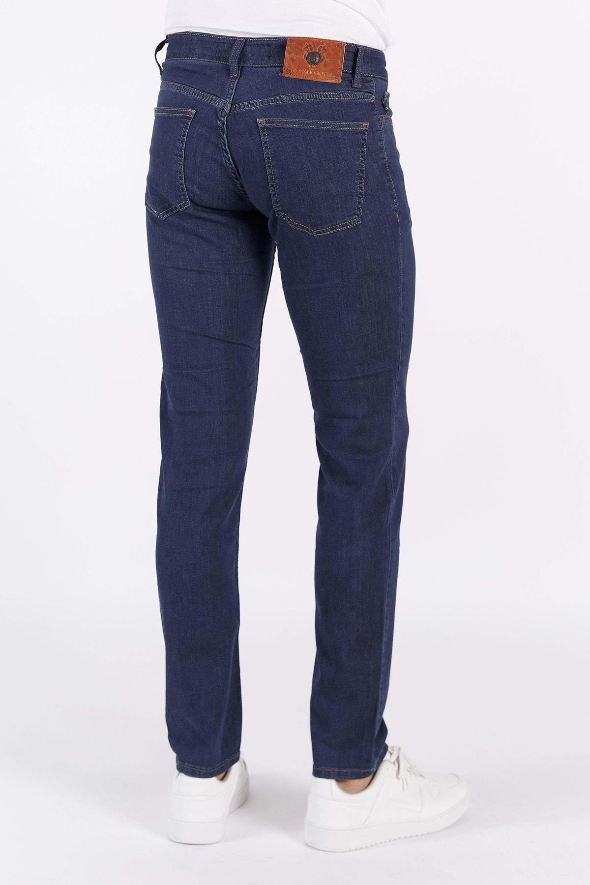 Lacivert Düz Regular Fit Denim Pantalon