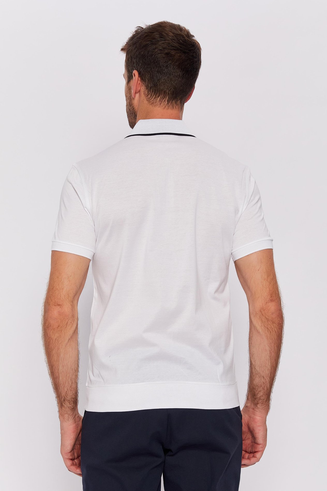 Romano Botta Beyaz Fermuarlı Polo Yaka Kısa Kol Düz T-shirt