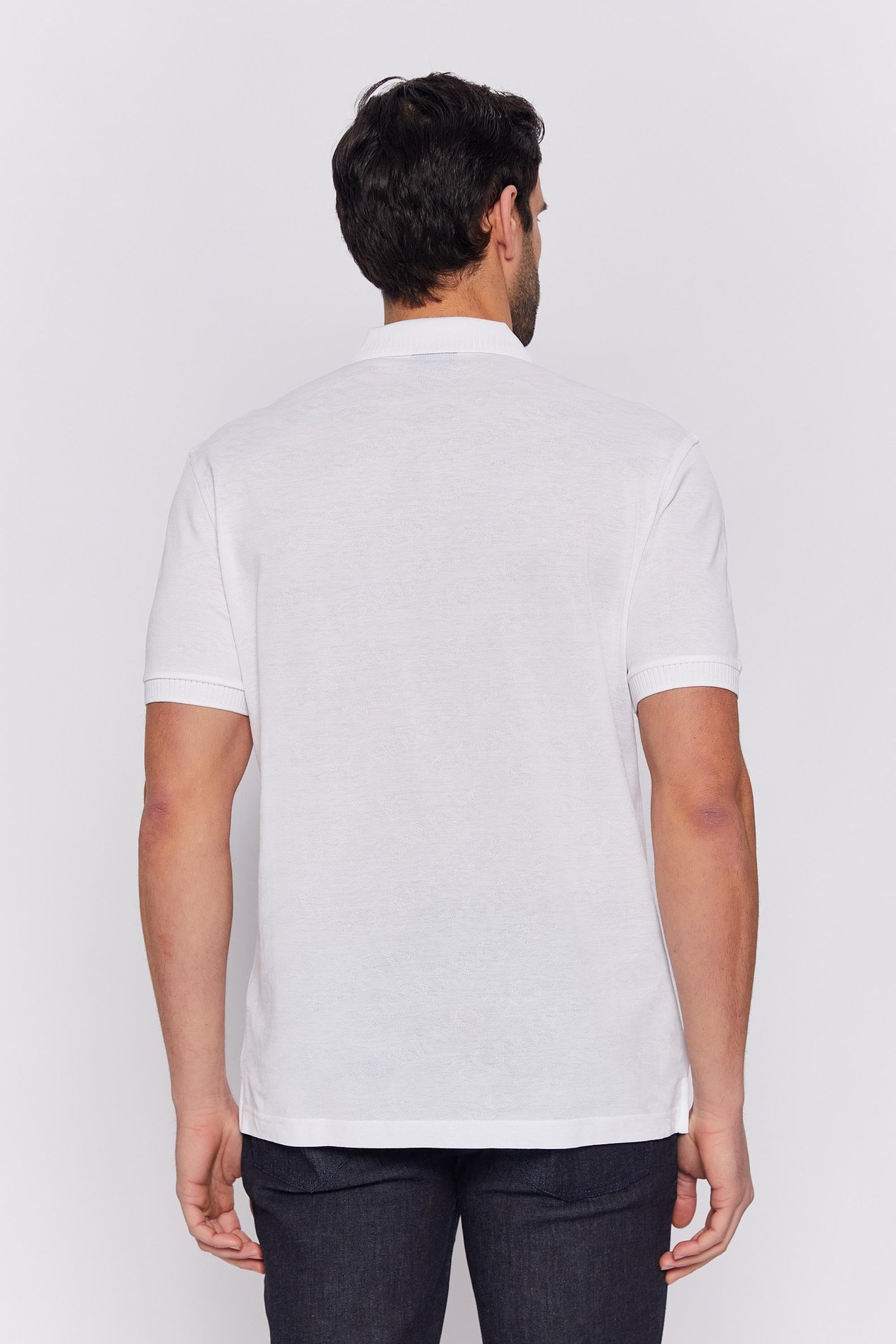 Romano Botta Beyaz Fermuarlı Polo Yaka 100% Merserize Pamuk  Kısa Kol T-shirt
