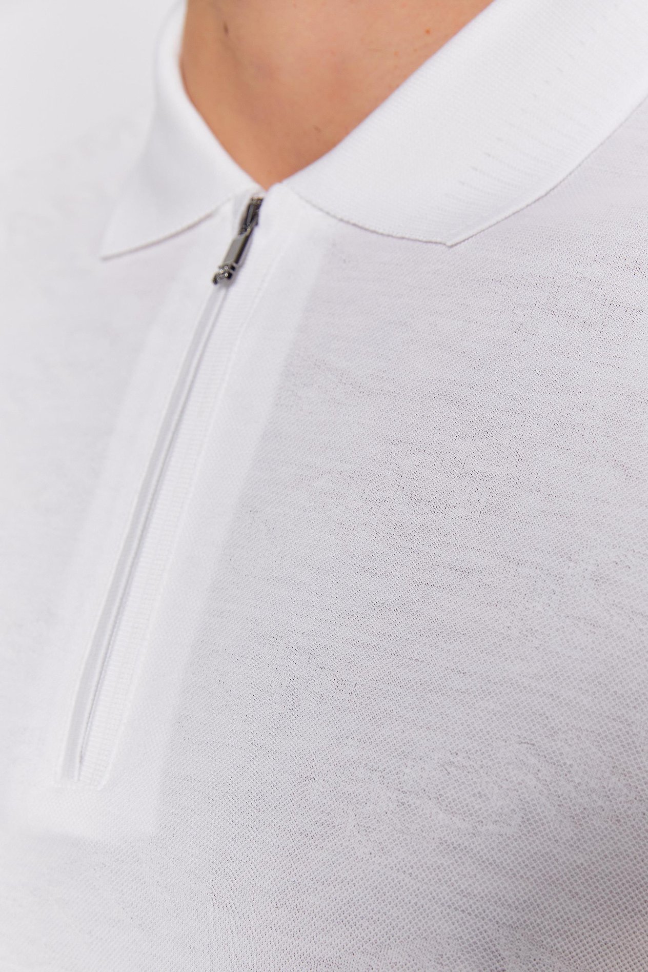 Romano Botta Beyaz Fermuarlı Polo Yaka 100% Merserize Pamuk  Kısa Kol T-shirt