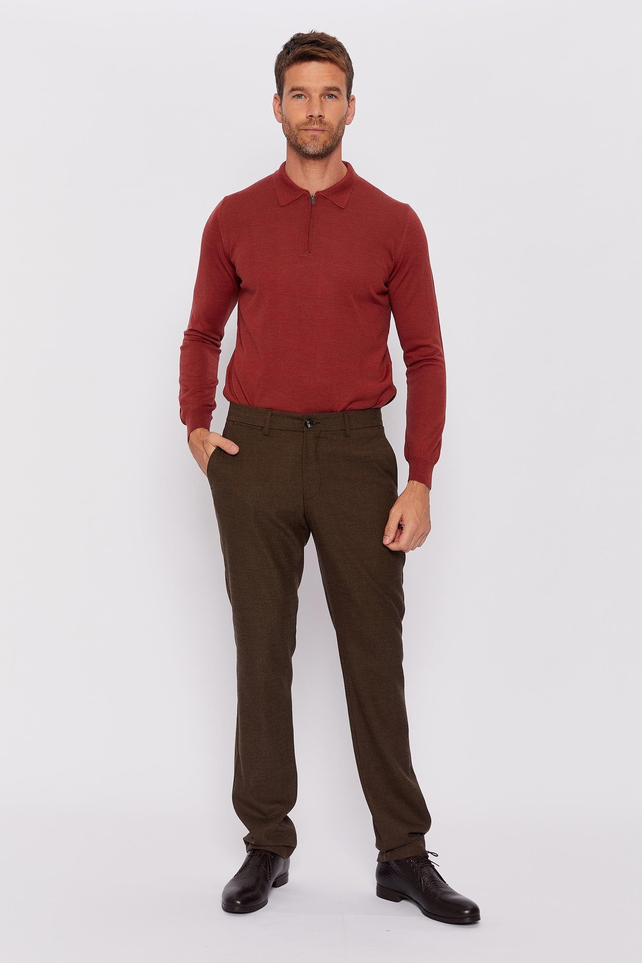 Romano Botta Kahverengi Desenli Regular Fit Casual Pantolon 