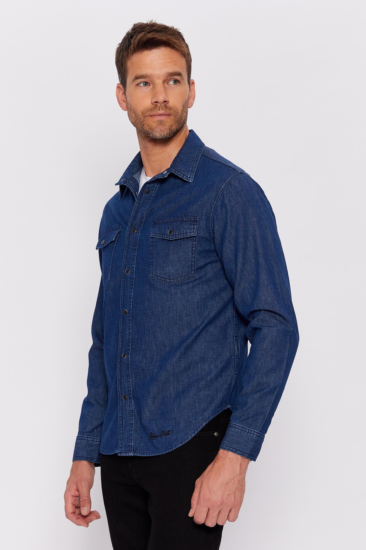 Romano Botta Koyu Mavi Düz Slim Fit Klasik %100 Pamuk Gömlek