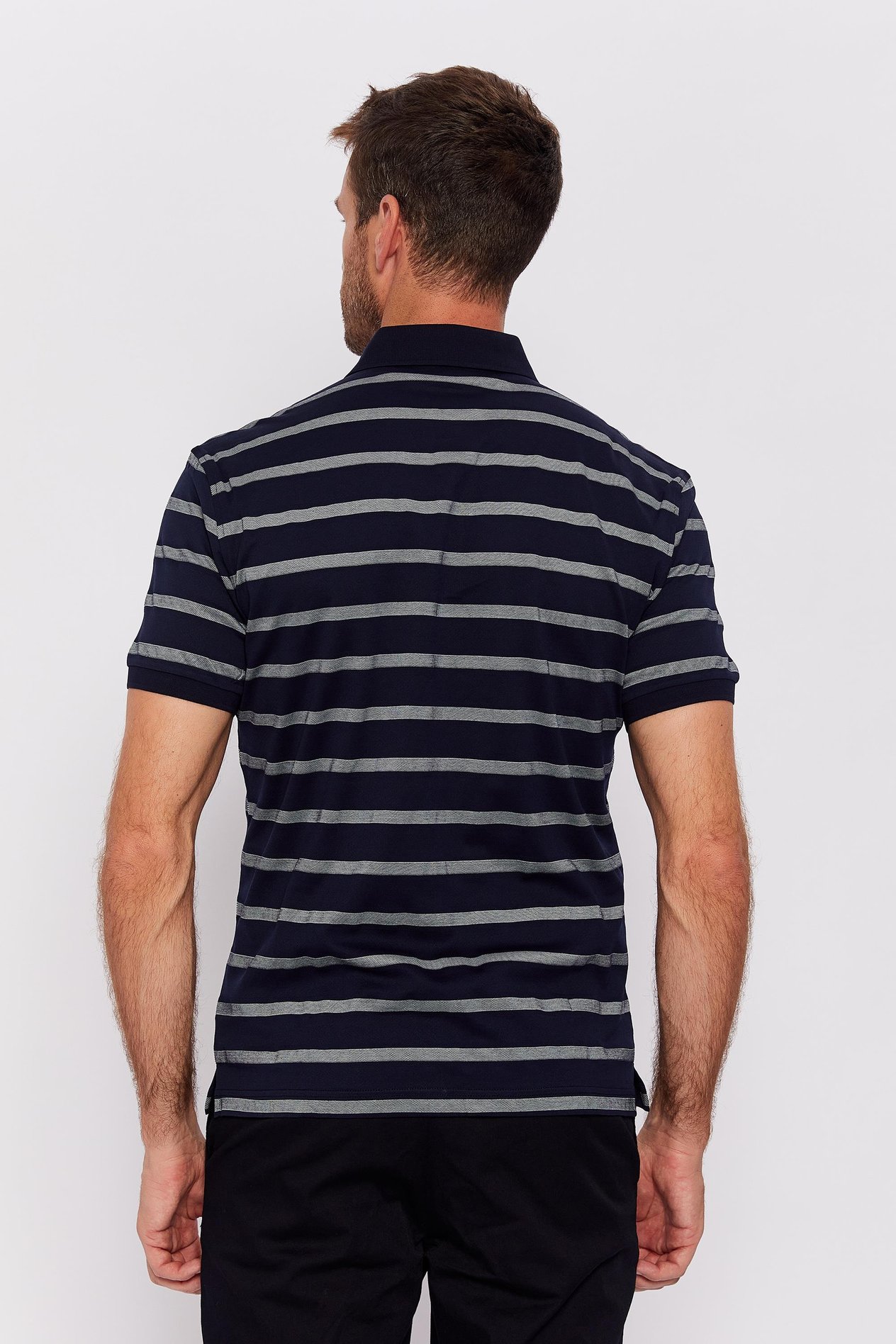 Romano Botta Lacivert-Beyaz Fermuarlı Polo Yaka Kısa Kol Çizgili T-shirt