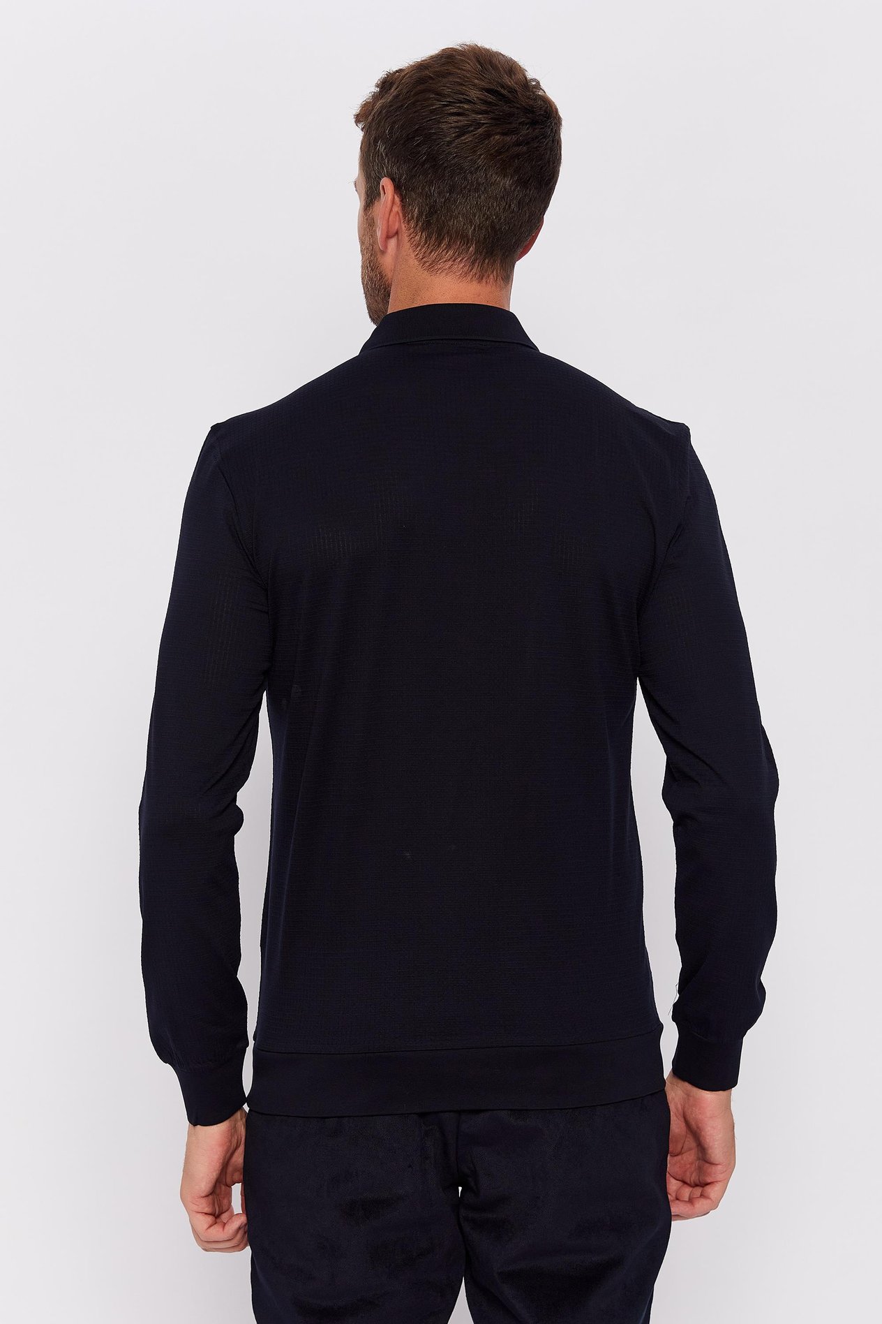 Romano Botta Lacivert Fermuarlı Polo Yaka Uzun Kol Desenli T-shirt