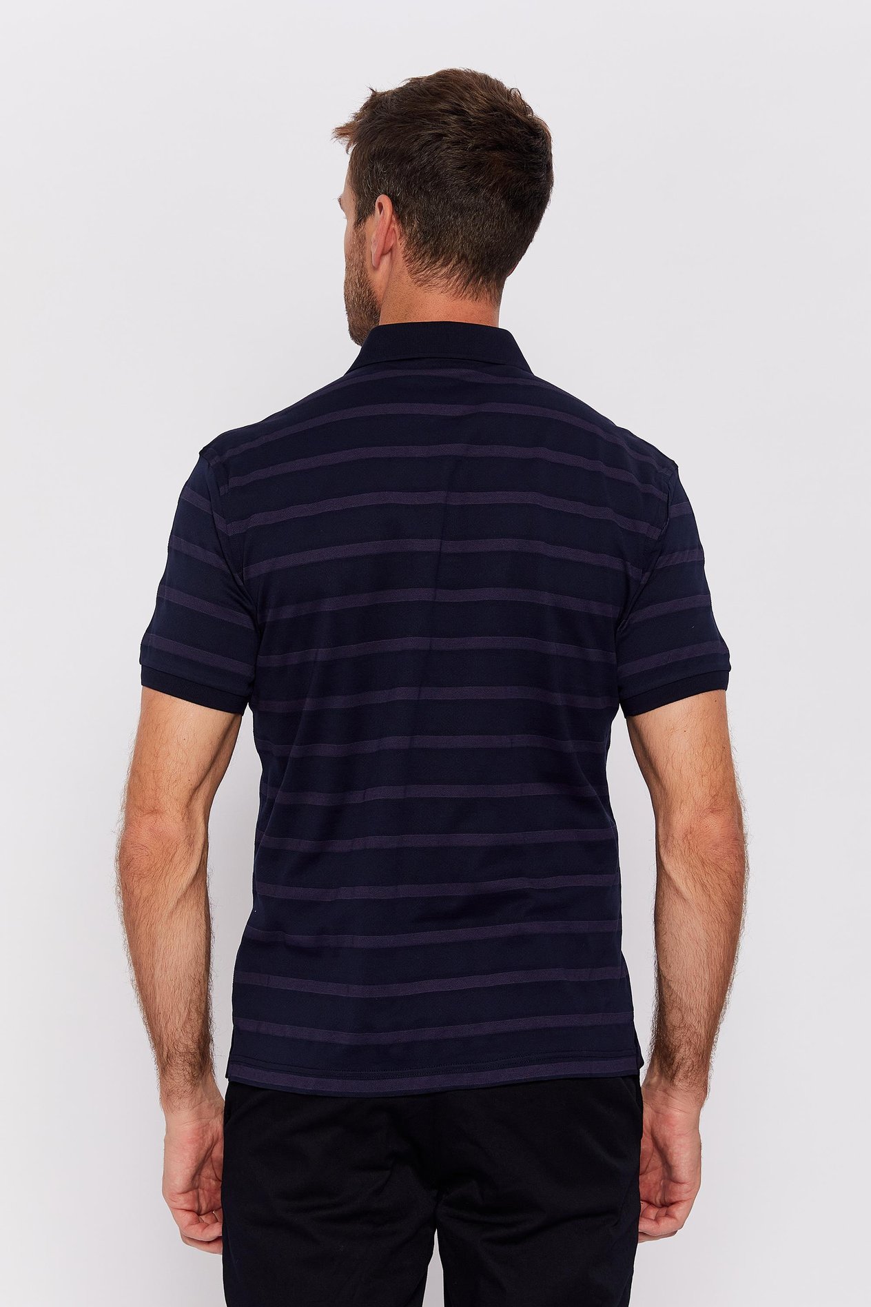 Romano Botta Lacivert-Mor Fermuarlı Polo Yaka Kısa Kol Çizgili T-shirt