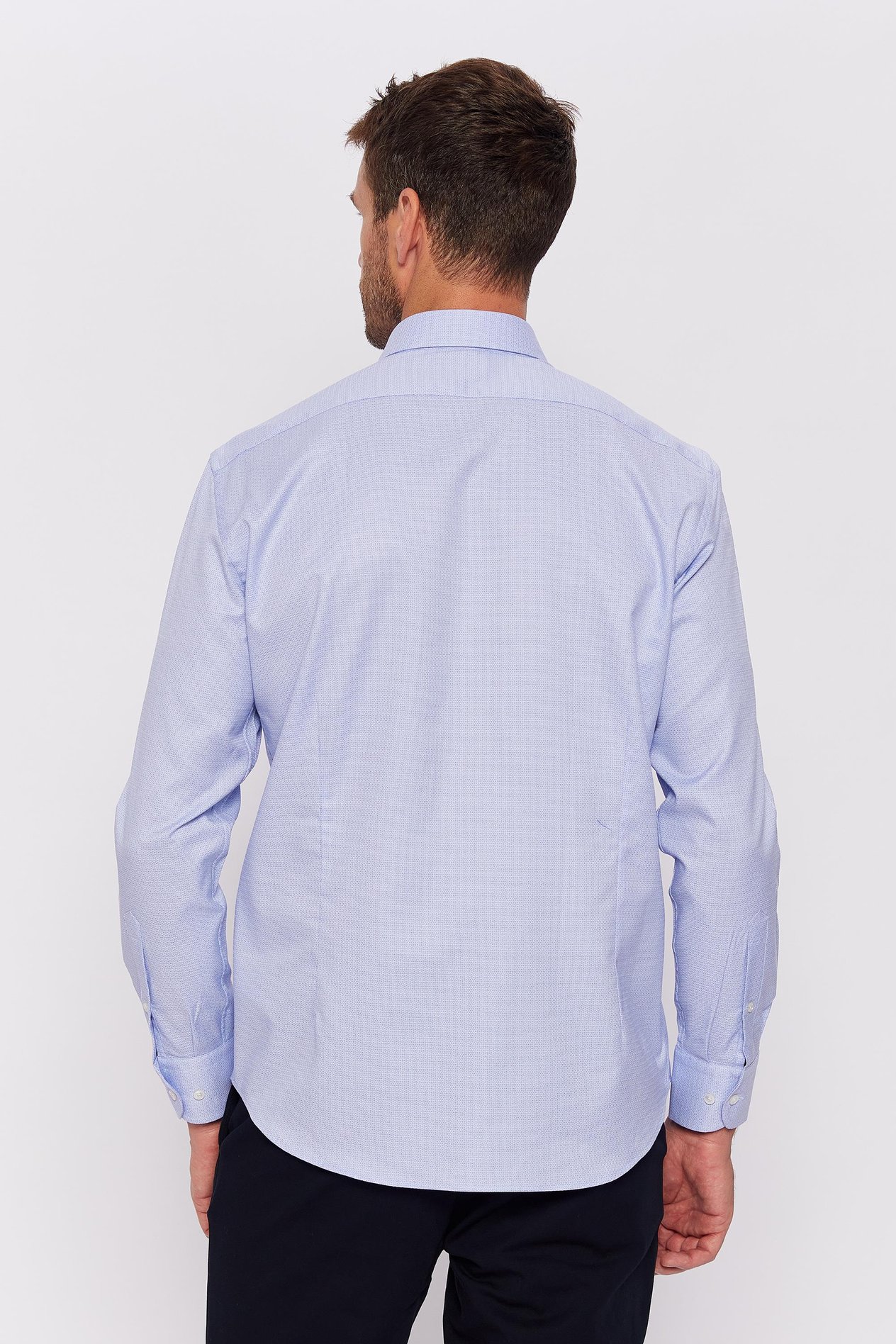 Romano Botta Mavi Desenli Slim Fit Yaka Düğmeli %100 Pamuk Gömlek