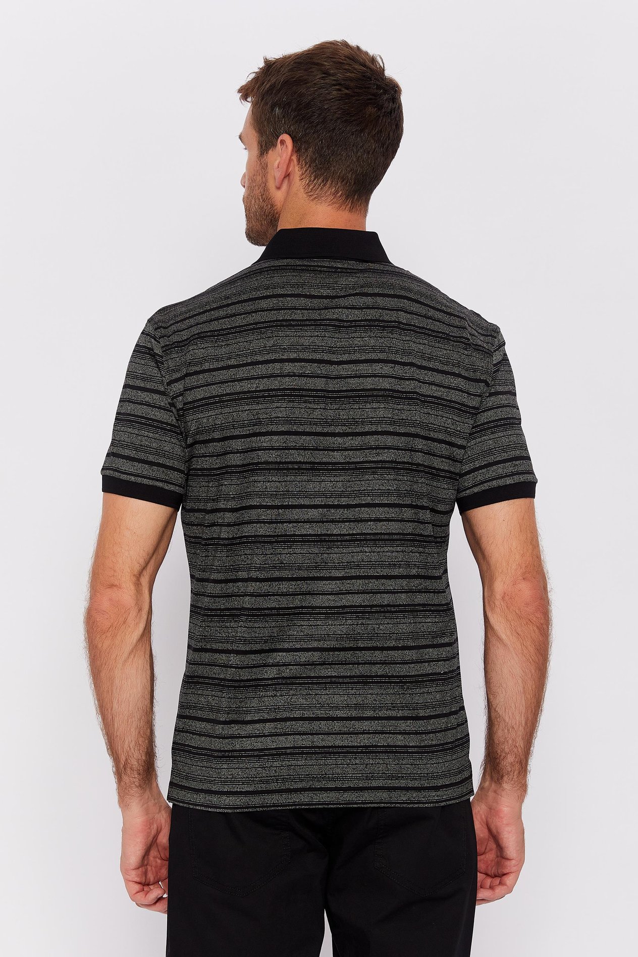 Romano Botta Siyah Fermuarlı Polo Yaka Kısa Kol Desenli T-shirt