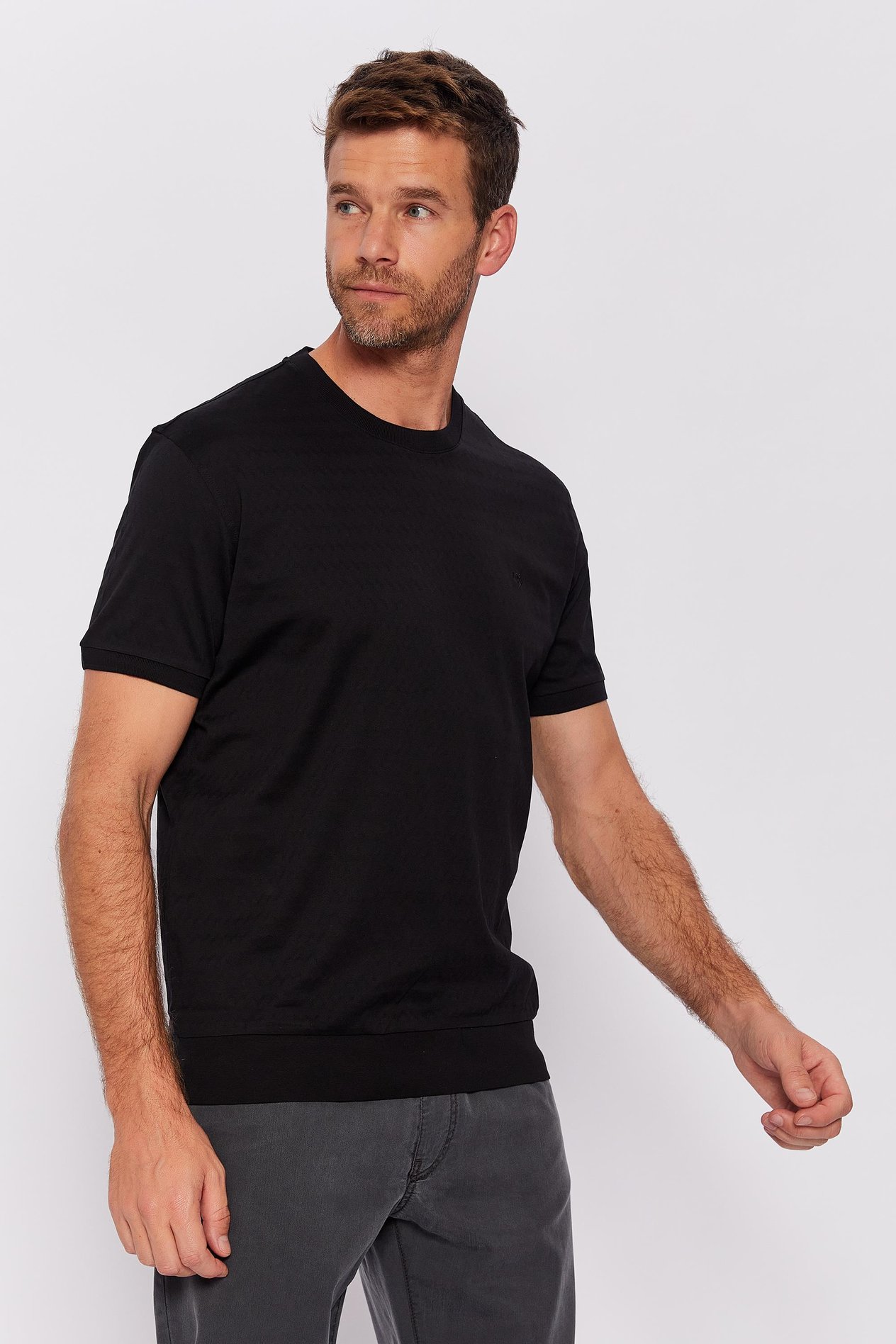Romano Botta Siyah Yuvarlak Yaka Kısa Kol Çizgili T-shirt