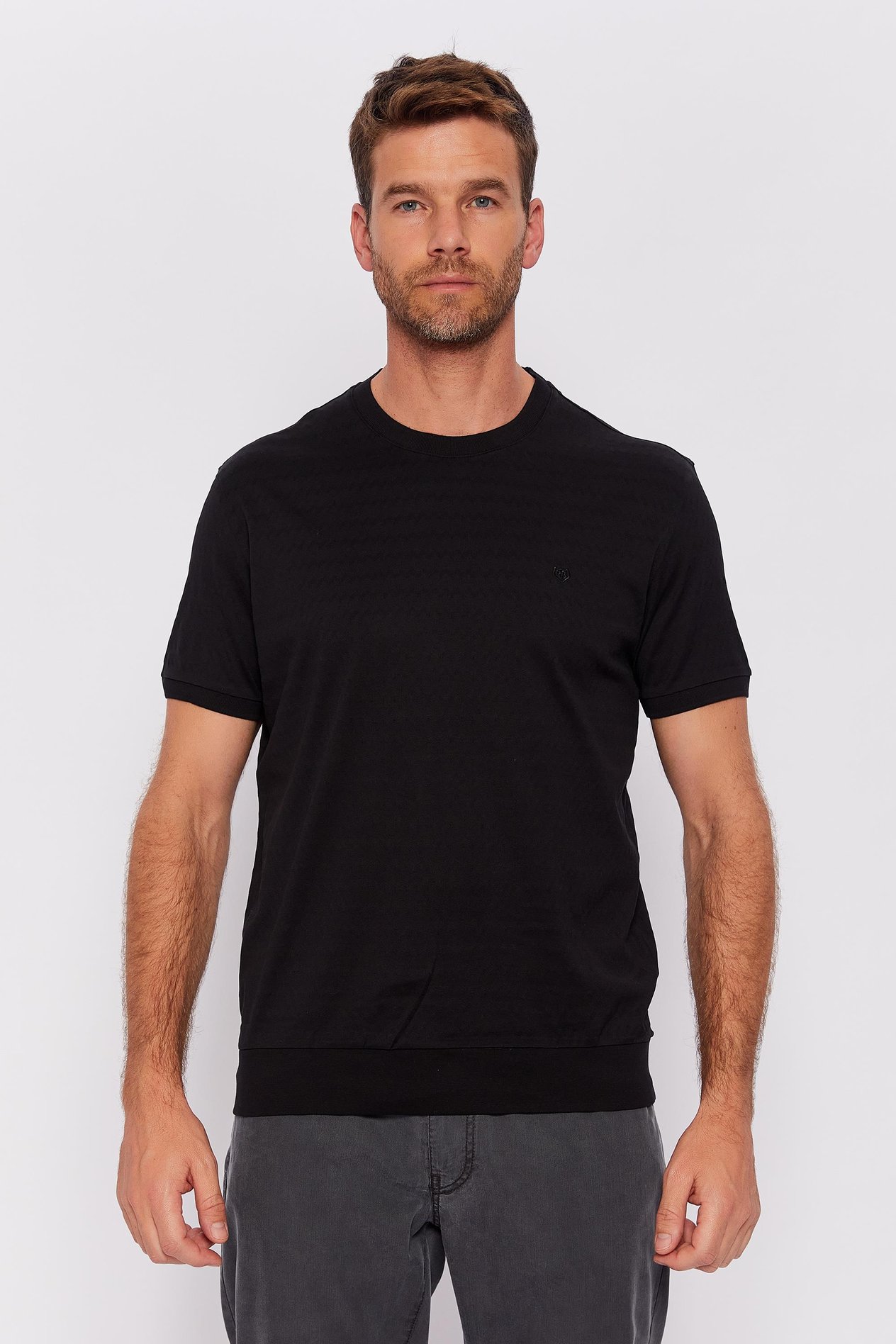 Romano Botta Siyah Yuvarlak Yaka Kısa Kol Çizgili T-shirt