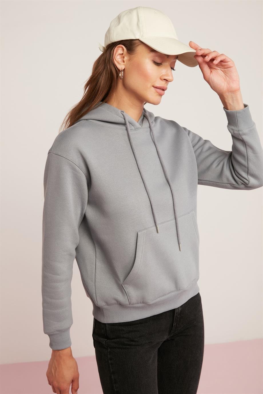 ABELİA Örme Relaxed Mavi Tekli Sweatshirt