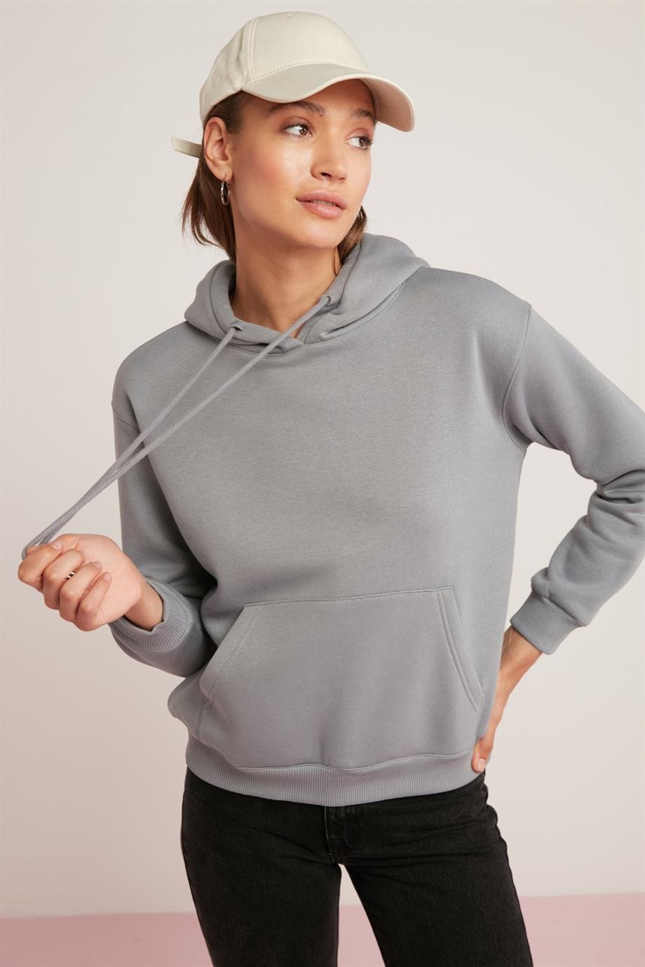 ABELİA Örme Relaxed Mavi Tekli Sweatshirt