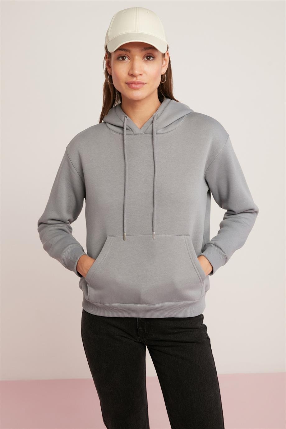 ABELİA Örme Relaxed Mavi Tekli Sweatshirt