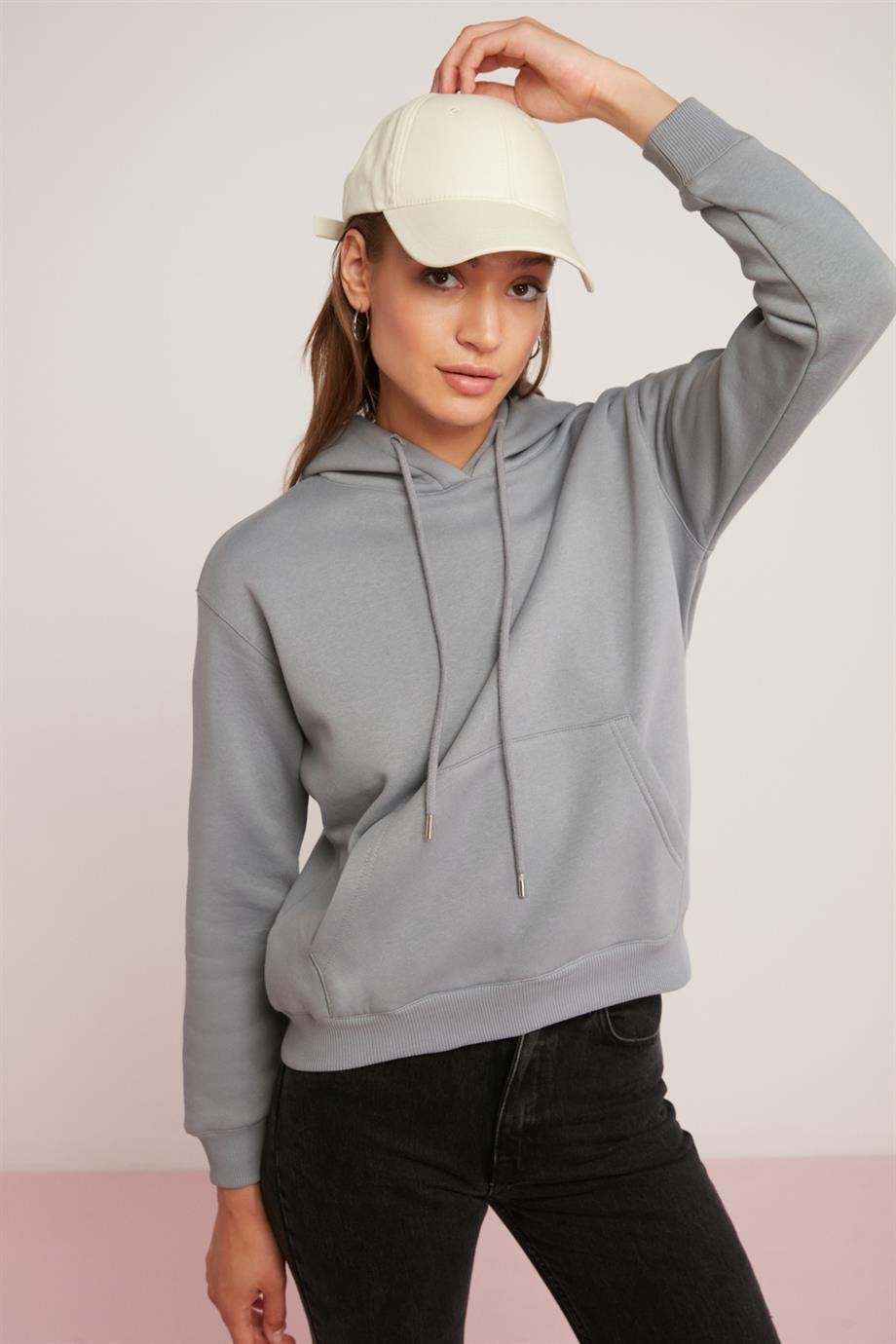 ABELİA Örme Relaxed Mavi Tekli Sweatshirt