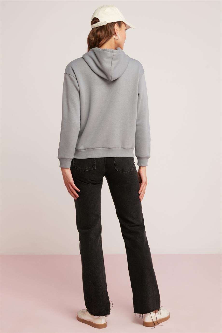ABELİA Örme Relaxed Mavi Tekli Sweatshirt