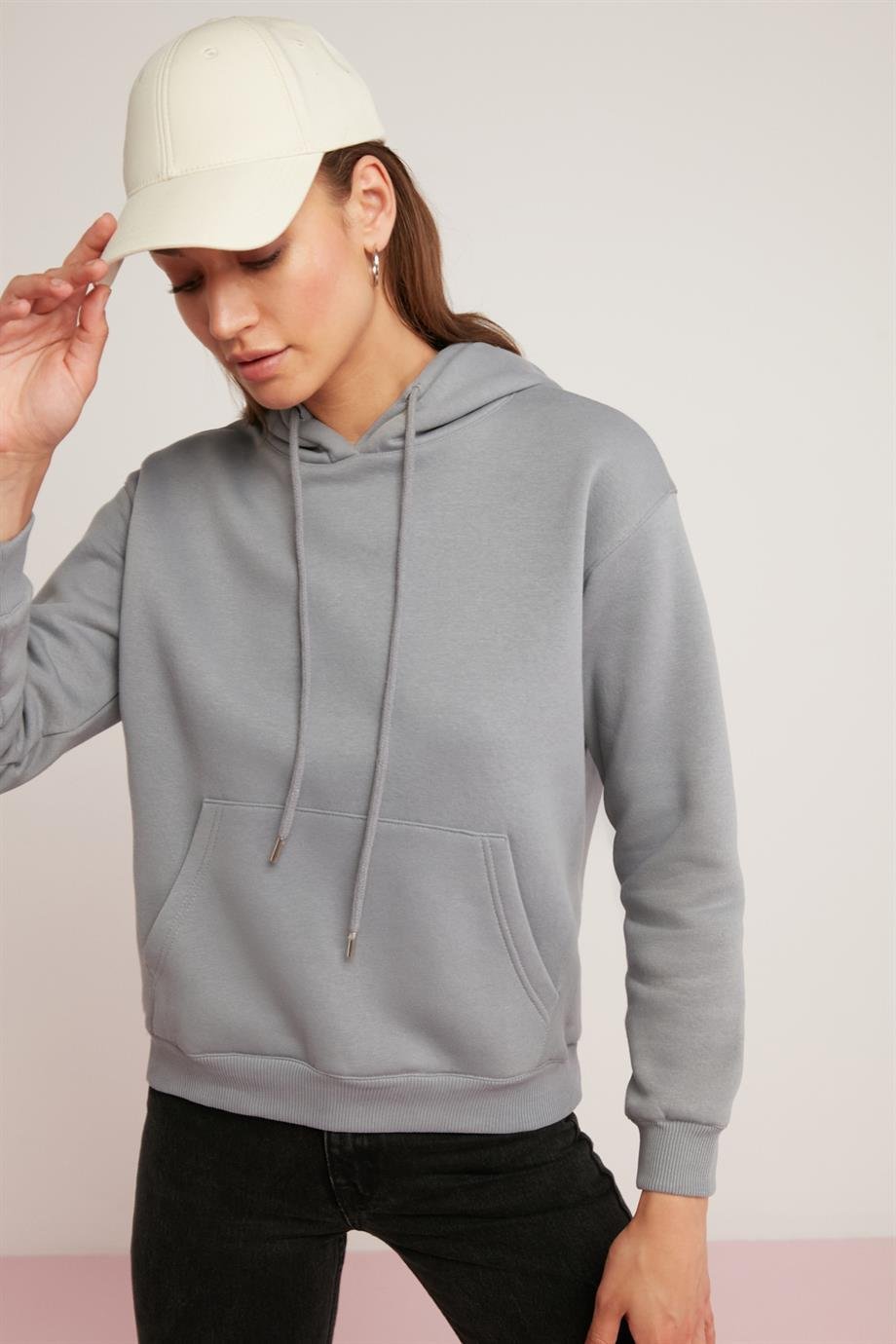 ABELİA Örme Relaxed Mavi Tekli Sweatshirt