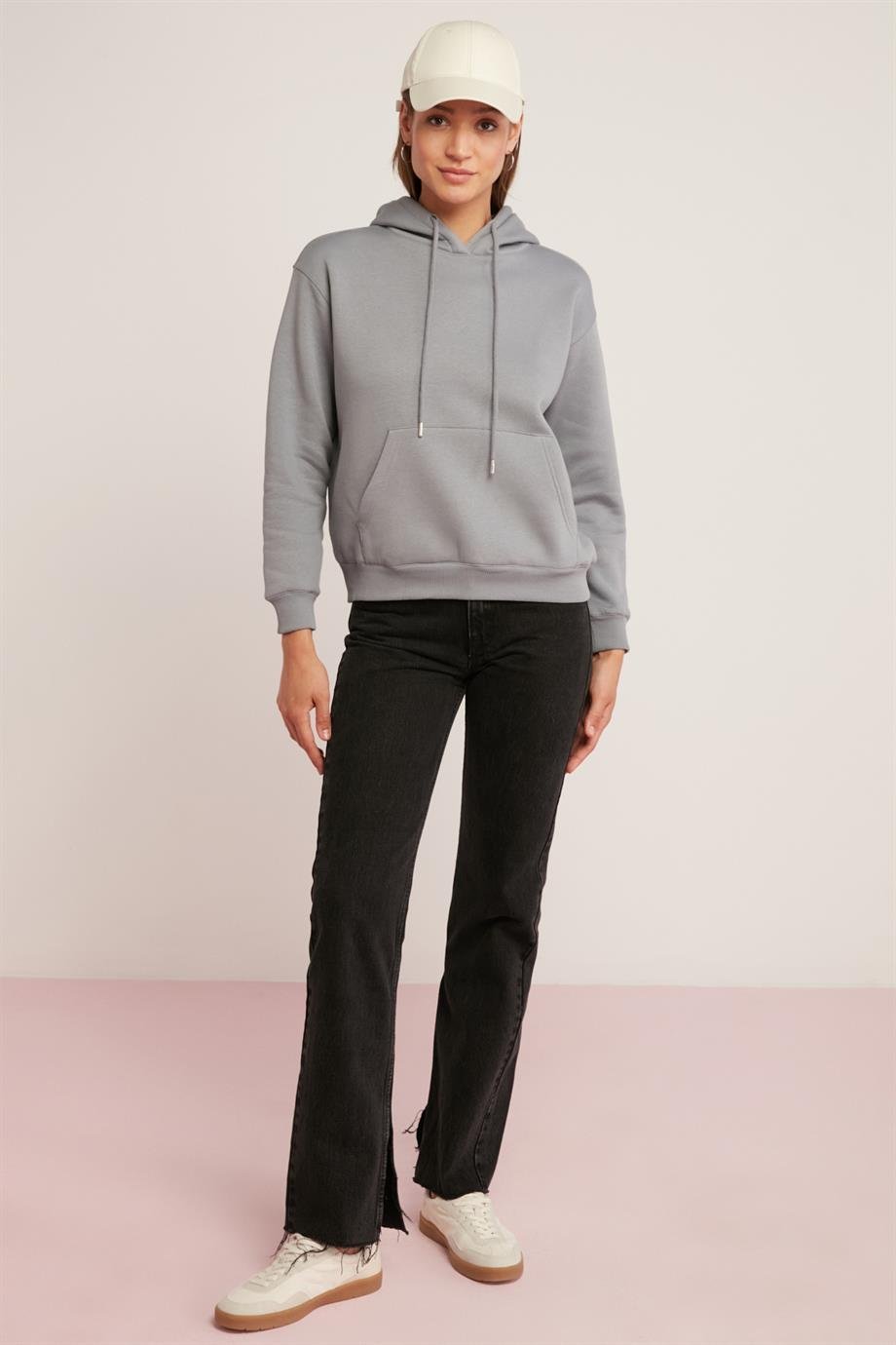 ABELİA Örme Relaxed Mavi Tekli Sweatshirt