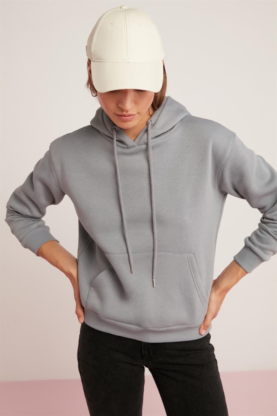 ABELİA Örme Relaxed Mavi Tekli Sweatshirt