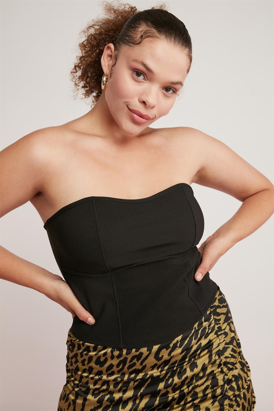 ADRIANA Örme Slim Siyah Tekli Büyük Beden Bluz
