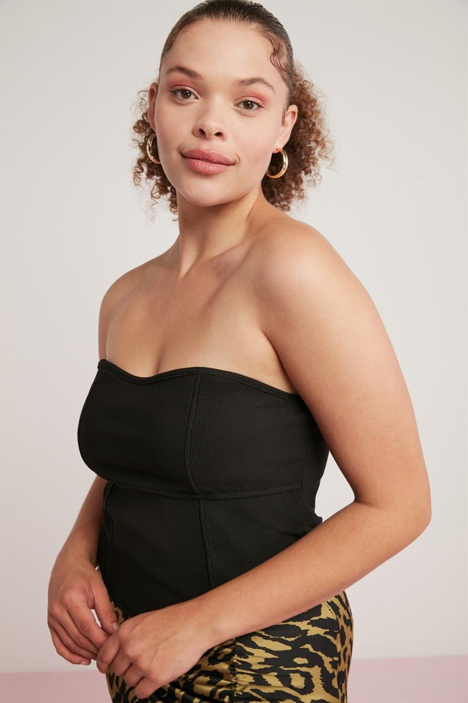 ADRIANA Örme Slim Siyah Tekli Büyük Beden Bluz