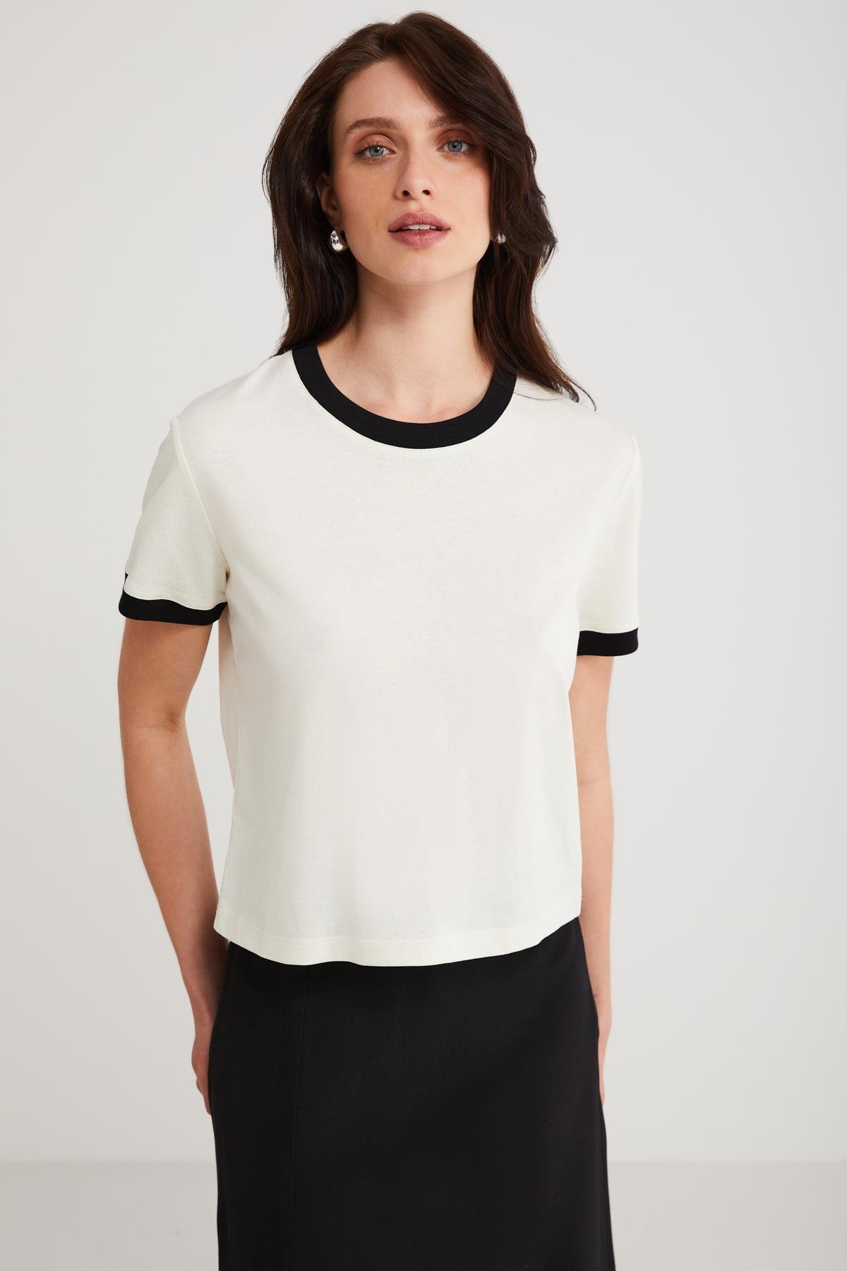 ASHLEY Örme Regular Ekru Tekli T-Shirt