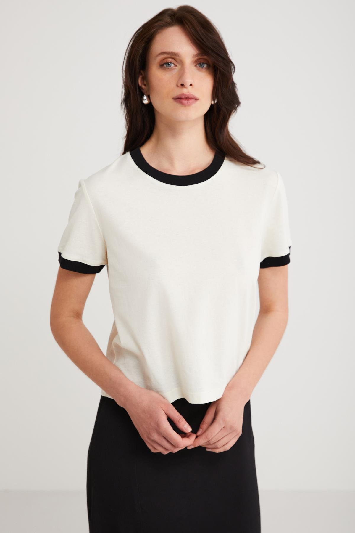 ASHLEY Örme Regular Ekru Tekli T-Shirt