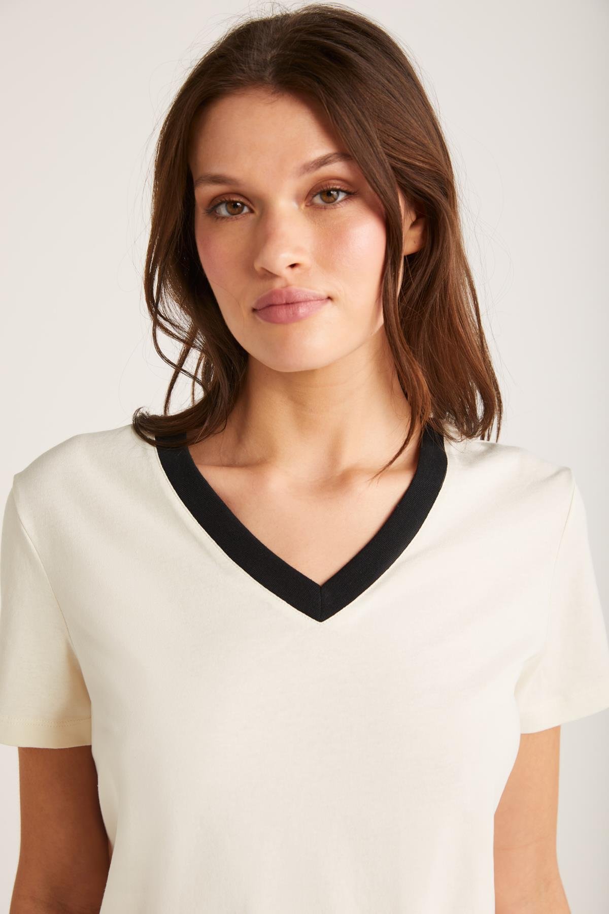 CAMILLE Örme Regular Ekru Tekli T-Shirt
