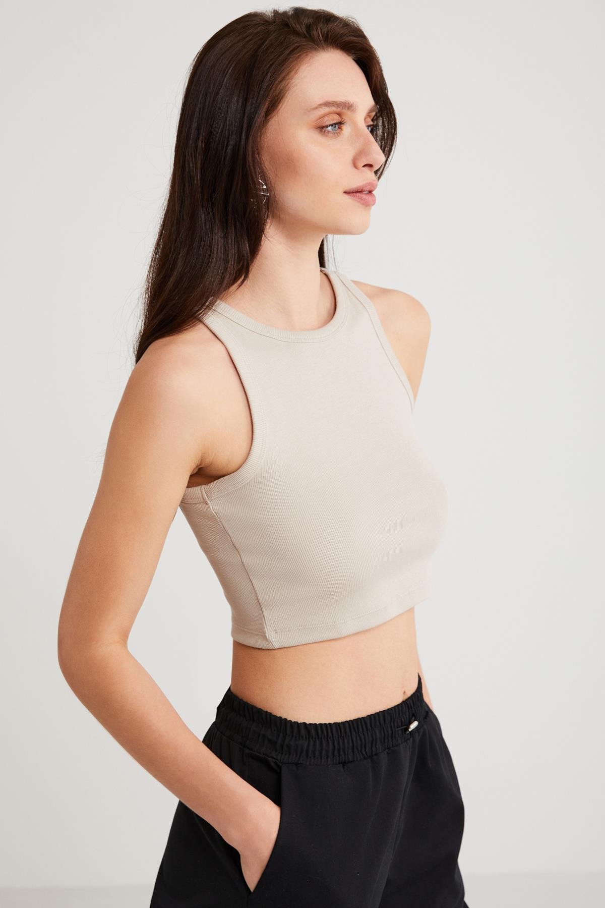 JOYCE Örme Crop Açık Gri Tekli Atlet