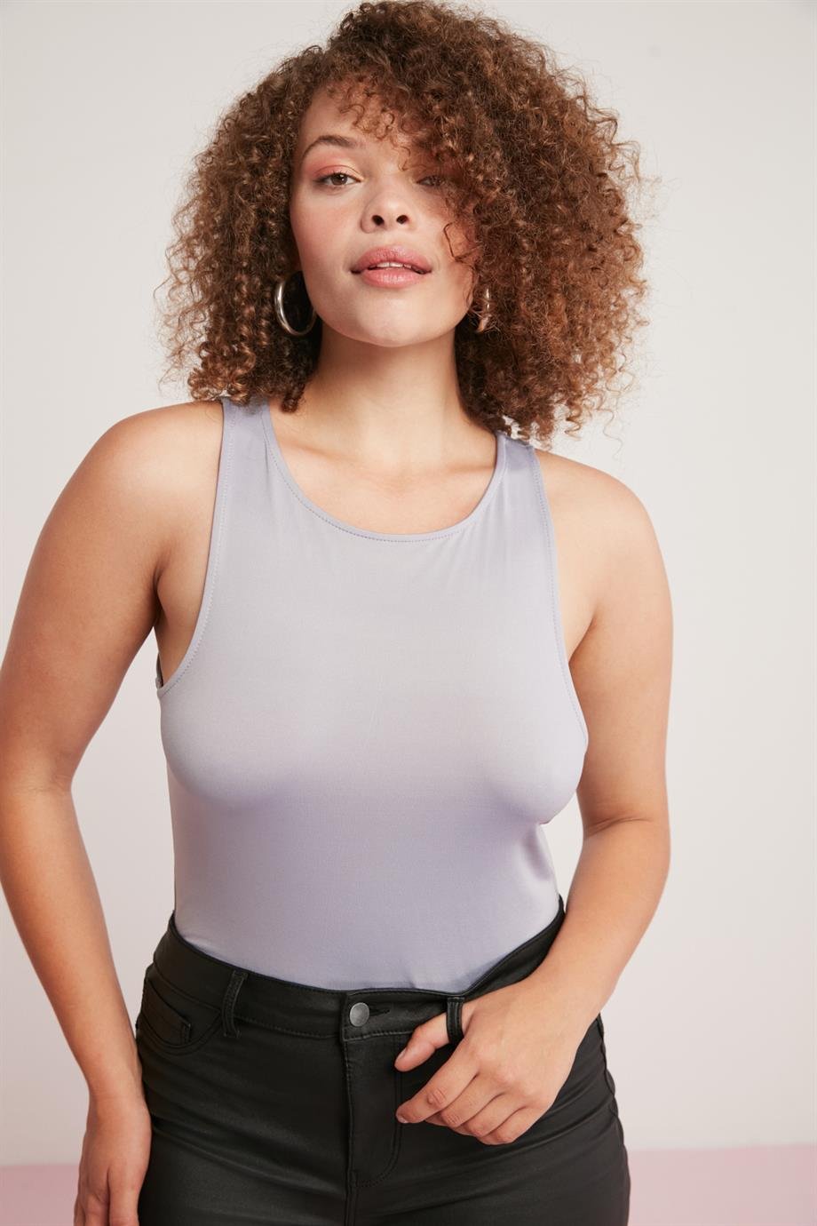 SHELBY Örme Slim Gri Tekli Büyük Beden Body