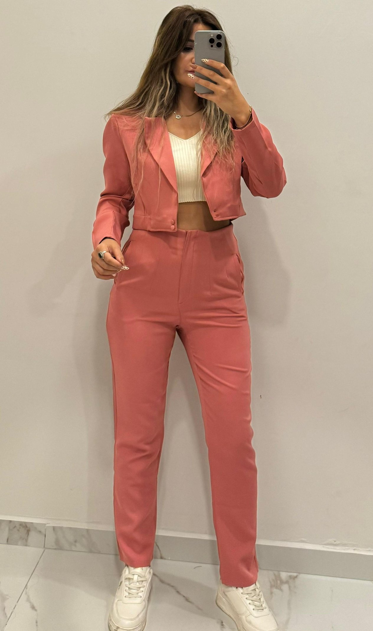Gül Kurusu Pantolon Crop Ceket Takım