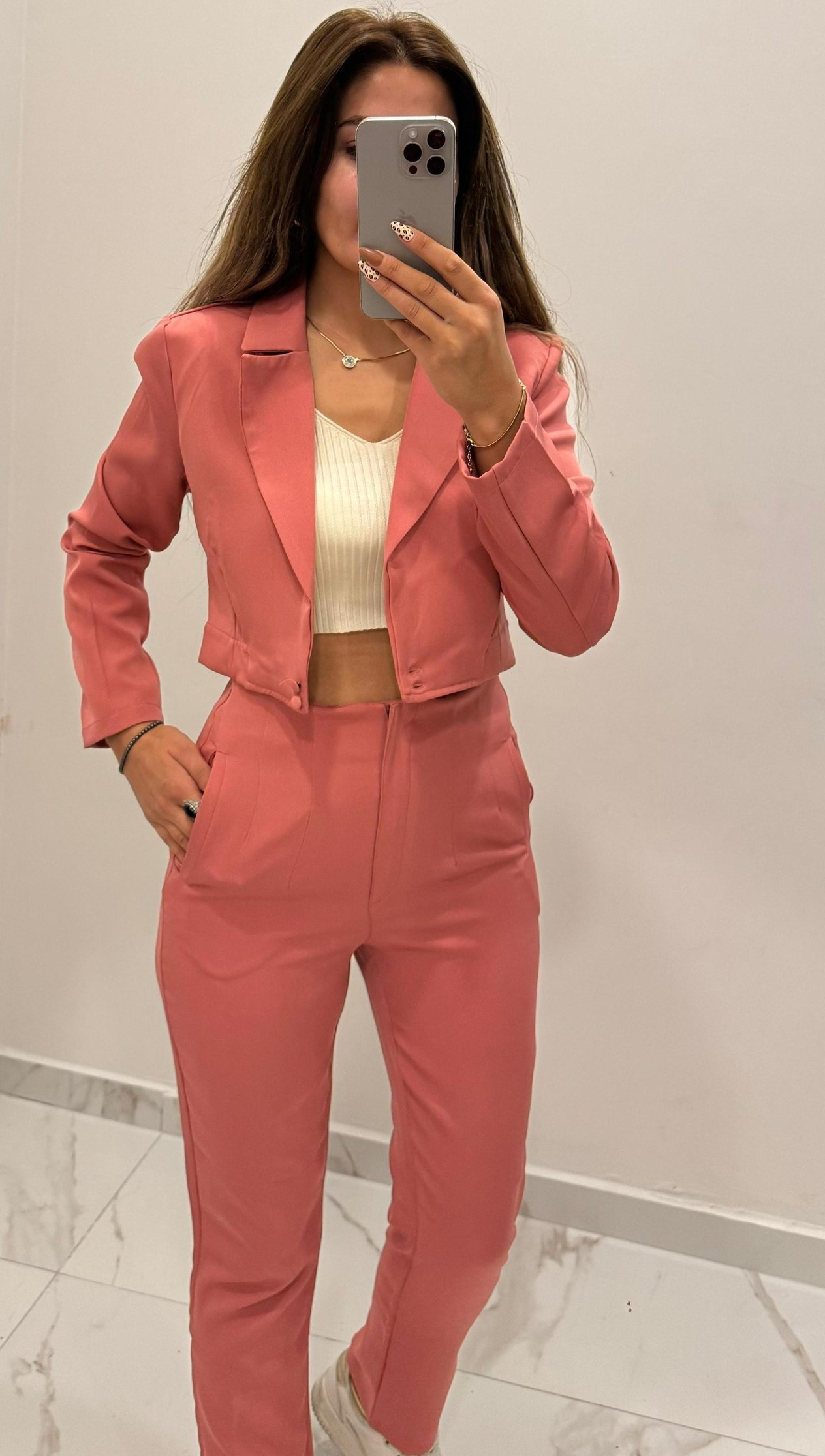 Gül Kurusu Pantolon Crop Ceket Takım