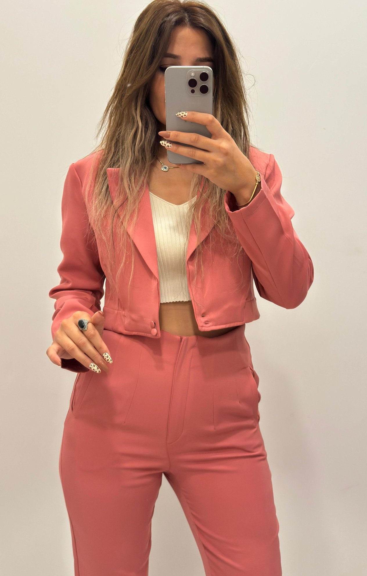 Gül Kurusu Pantolon Crop Ceket Takım