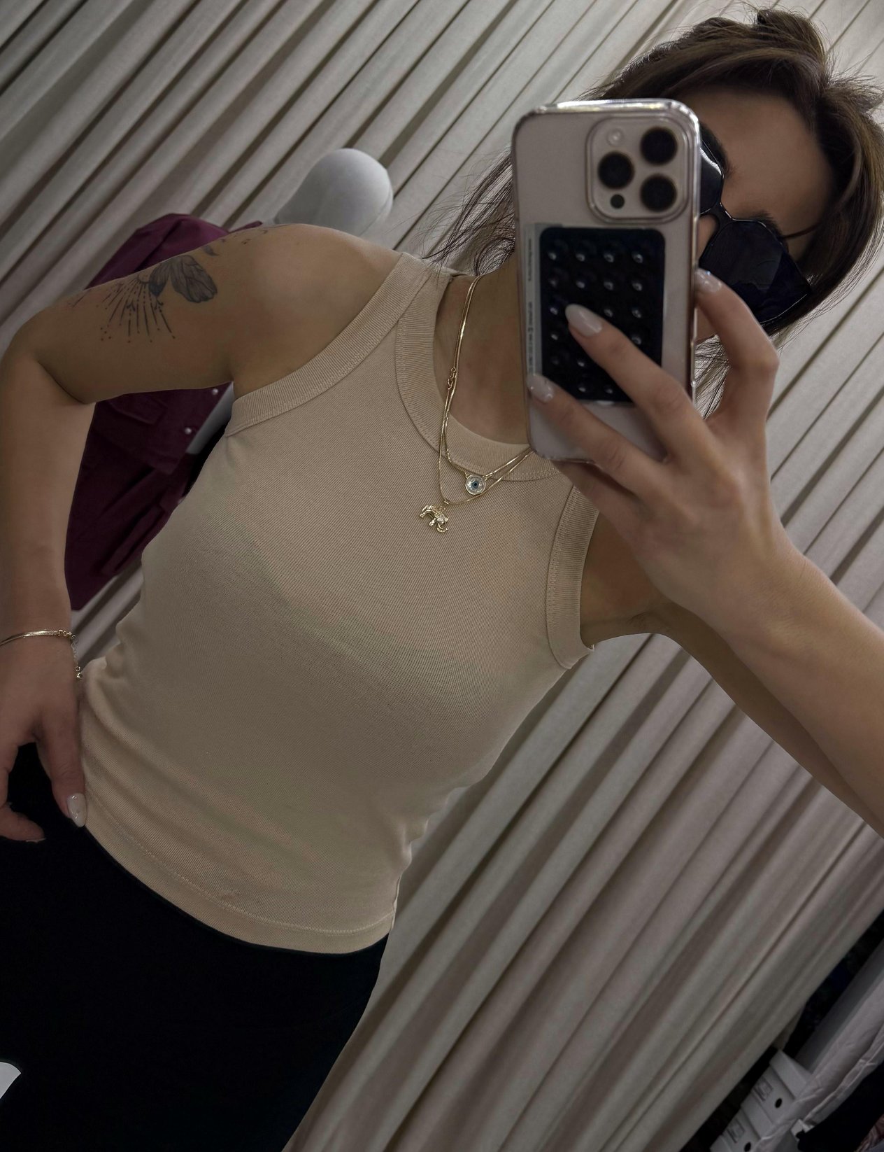 Halter Omuz Bisiklet Yaka Bej Atlet