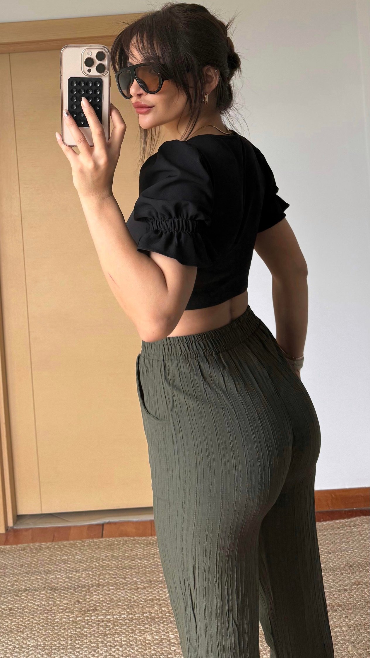 Karpuz Kol Crop Bluz-Siyah