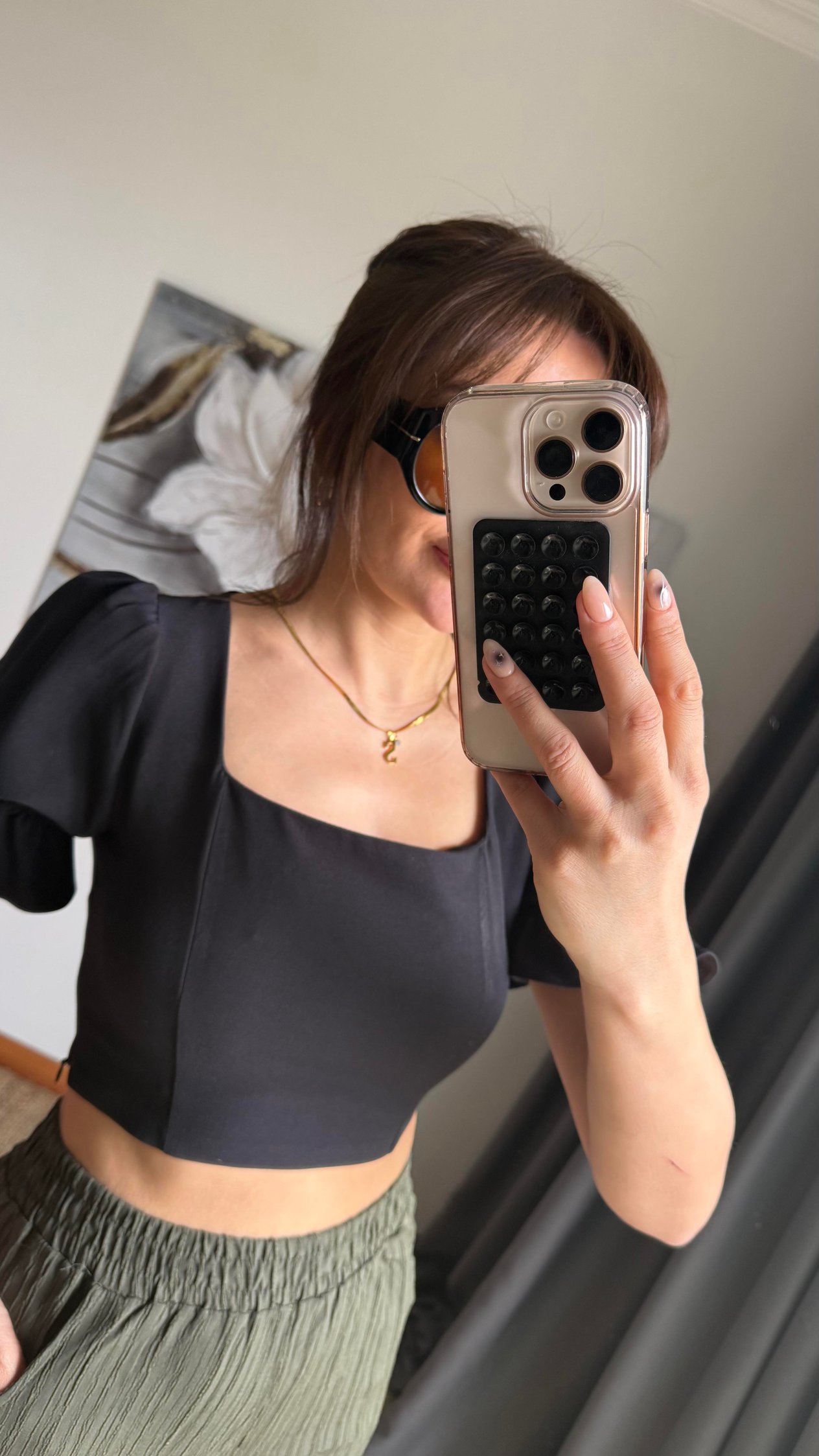 Karpuz Kol Crop Bluz-Siyah
