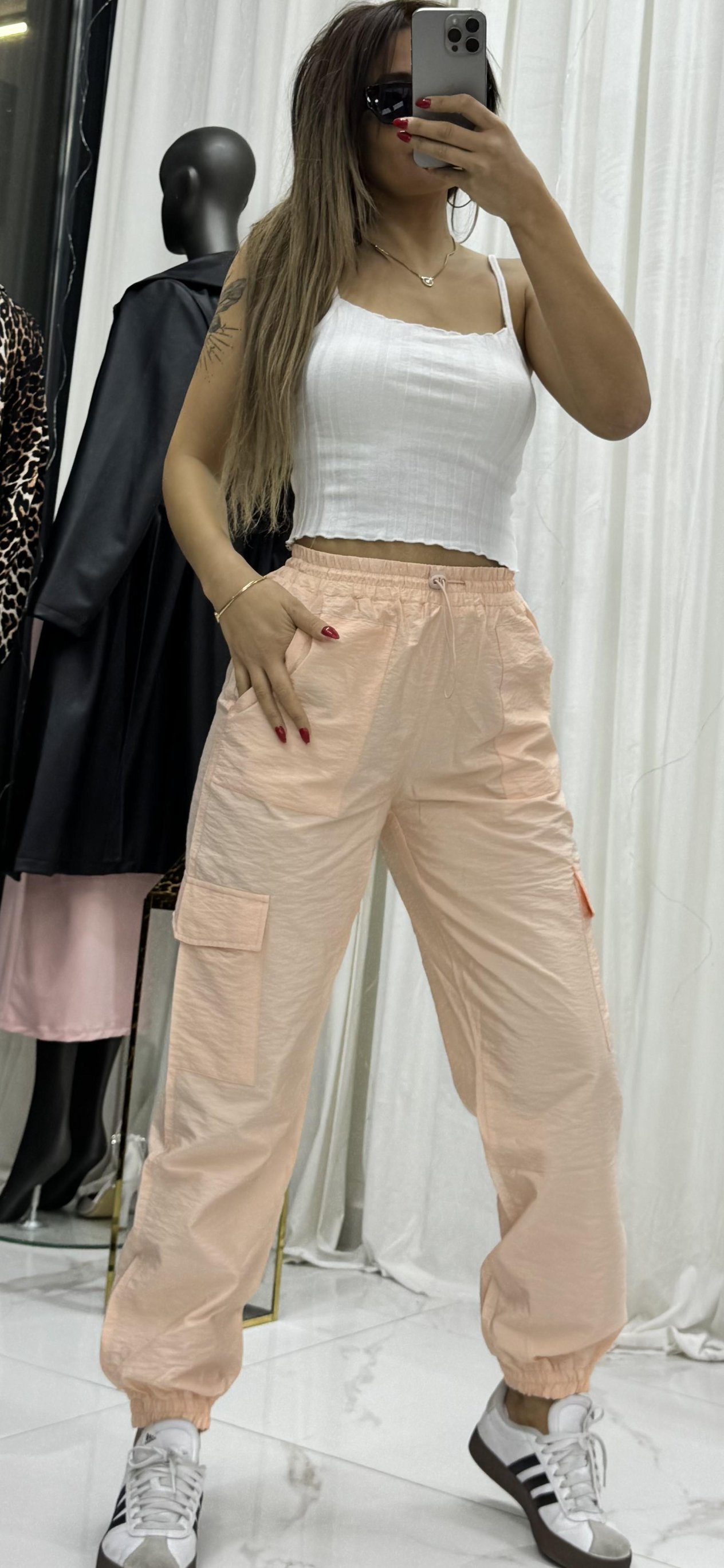 Paraşüt Jogger Pantolon Cepli Beli Lastikli-Turuncu