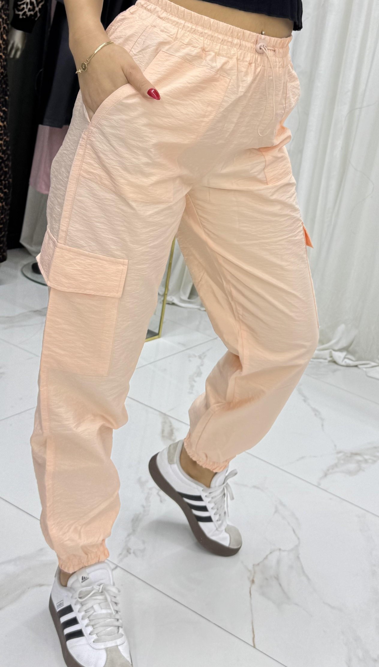 Paraşüt Jogger Pantolon Cepli Beli Lastikli-Turuncu