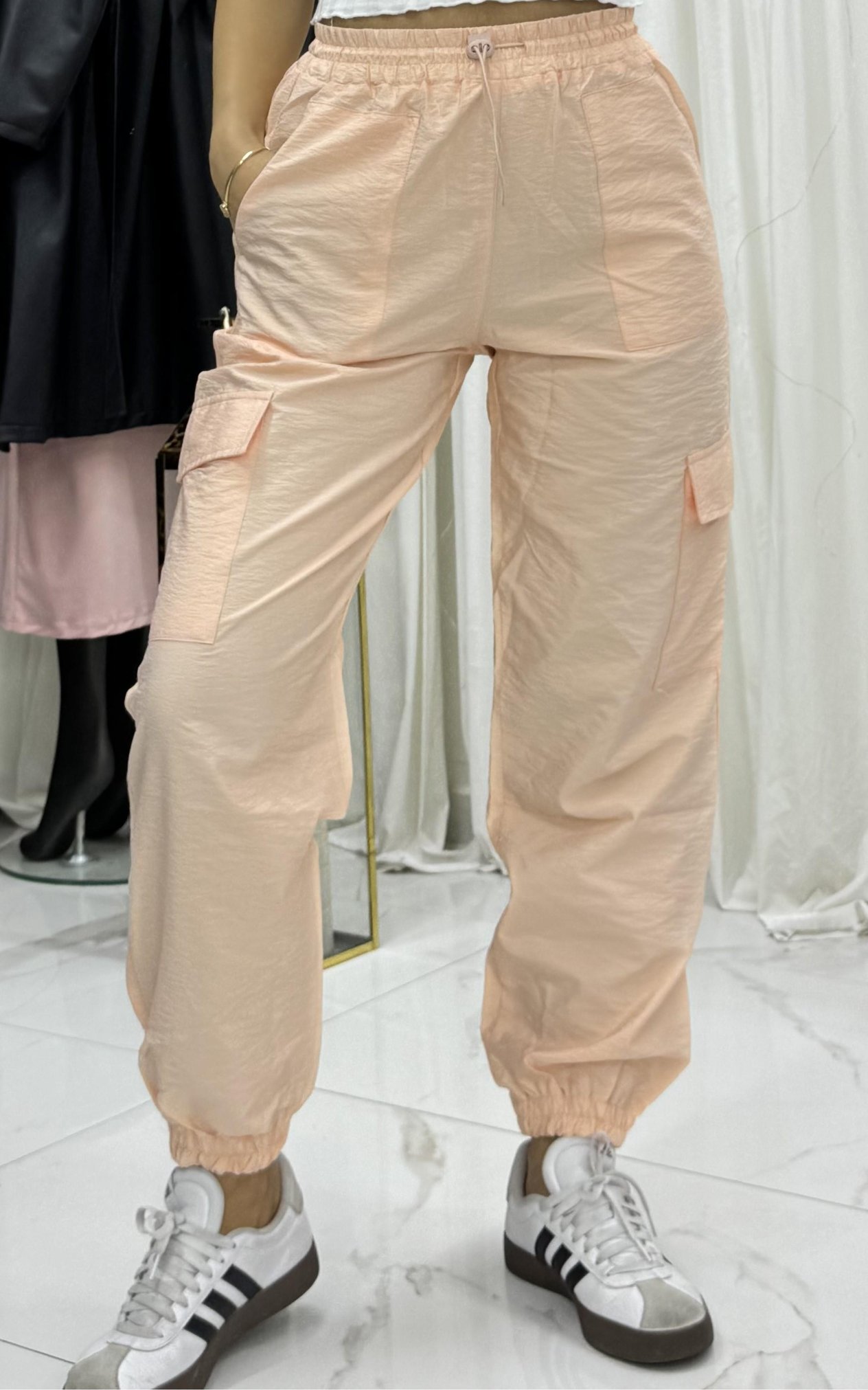 Paraşüt Jogger Pantolon Cepli Beli Lastikli-Turuncu