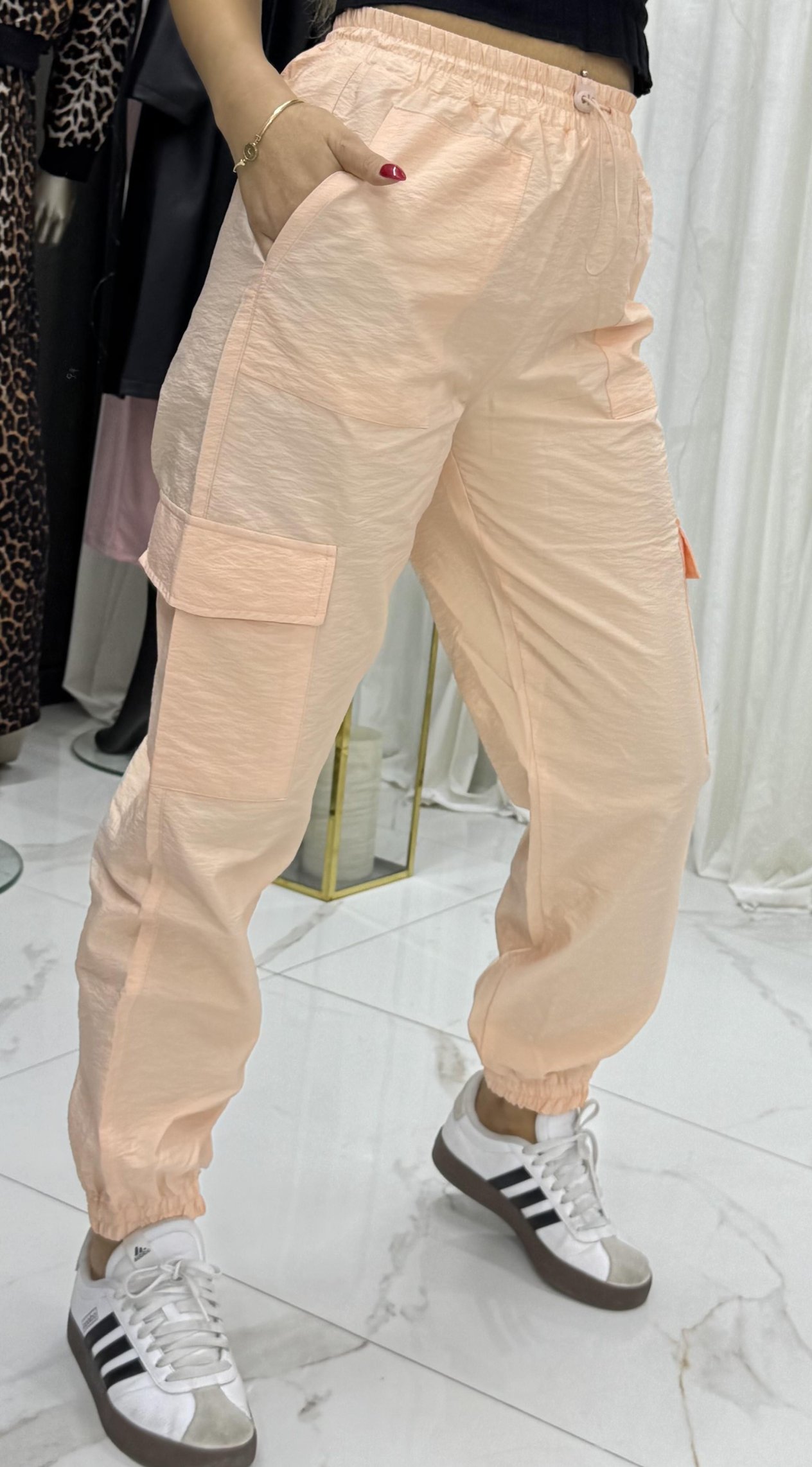 Paraşüt Jogger Pantolon Cepli Beli Lastikli-Turuncu