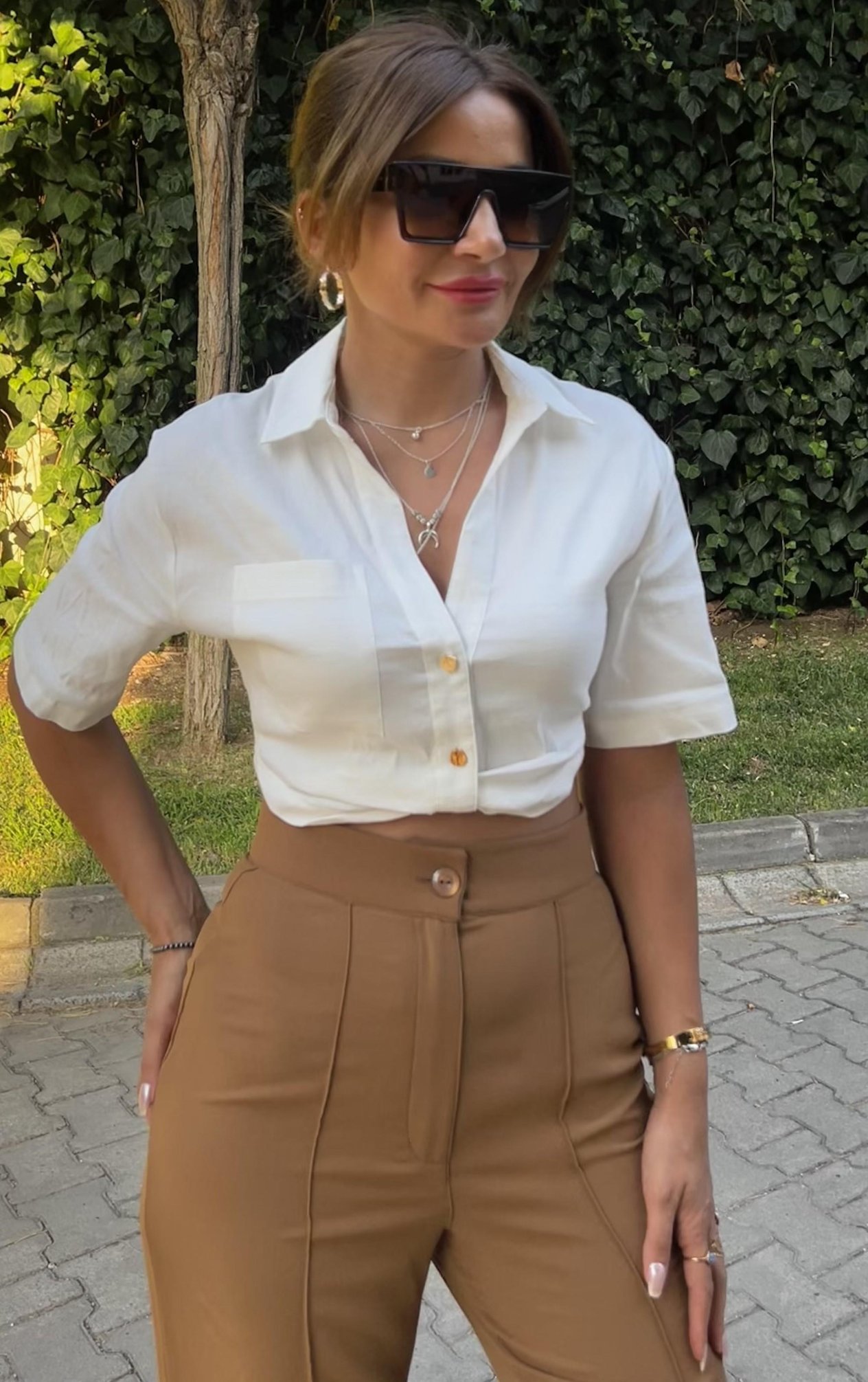 Premium Kalite Crop Gömlek-Beyaz