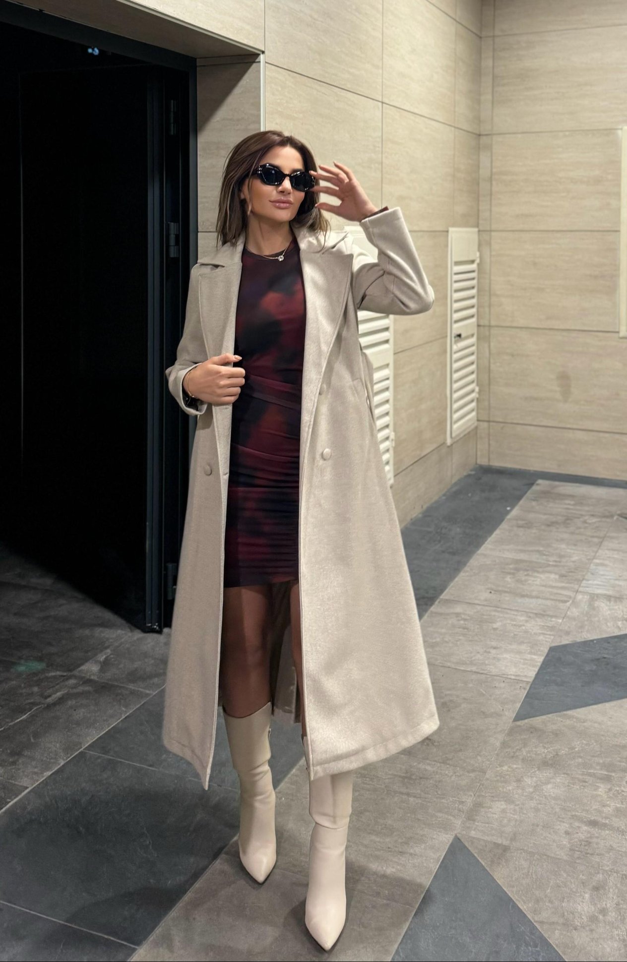 Premium Kalite Kuşaklı Astarlı Kaşe Kaban_Taş