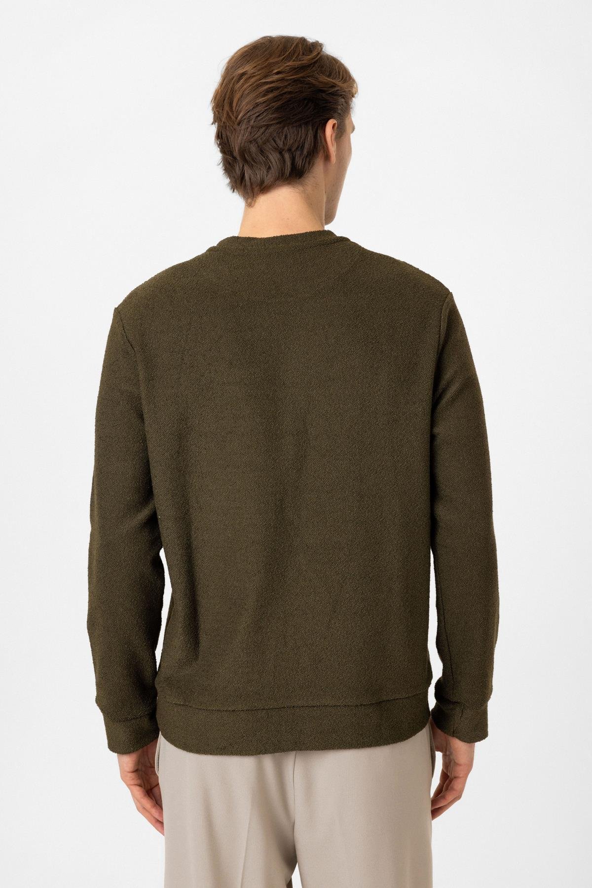 Bisiklet Yaka Havlu Örgü Yumuşak Dokulu Düz Sweatshirt