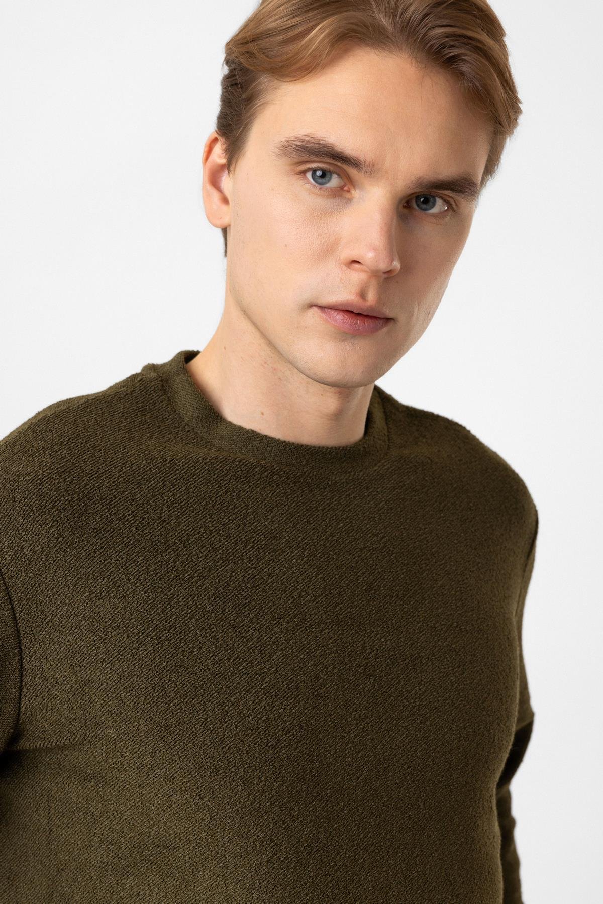 Bisiklet Yaka Havlu Örgü Yumuşak Dokulu Düz Sweatshirt