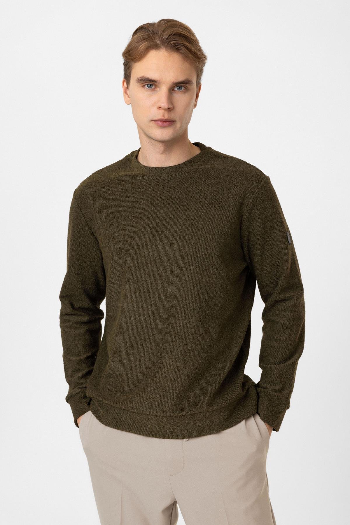 Bisiklet Yaka Havlu Örgü Yumuşak Dokulu Düz Sweatshirt
