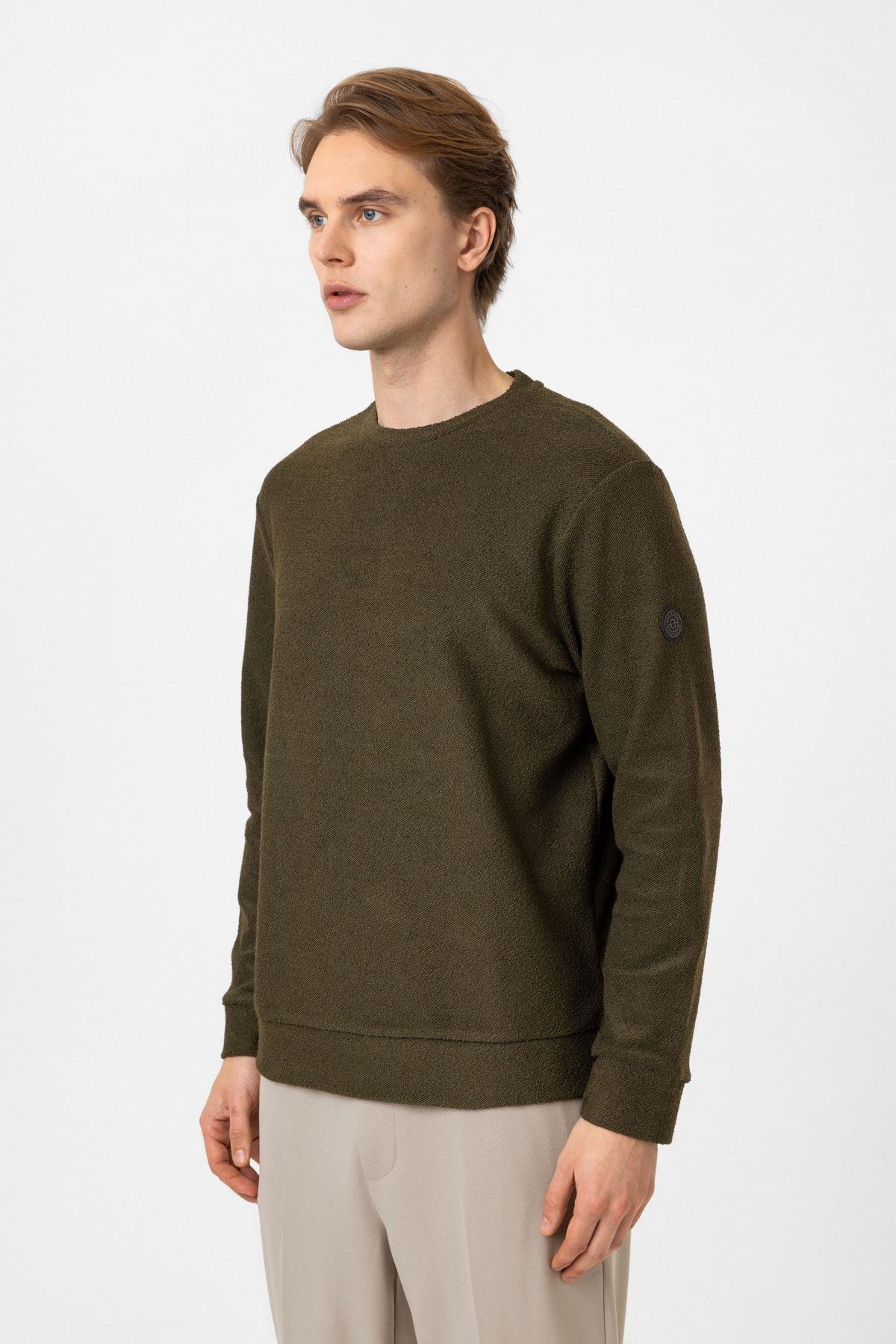 Bisiklet Yaka Havlu Örgü Yumuşak Dokulu Düz Sweatshirt