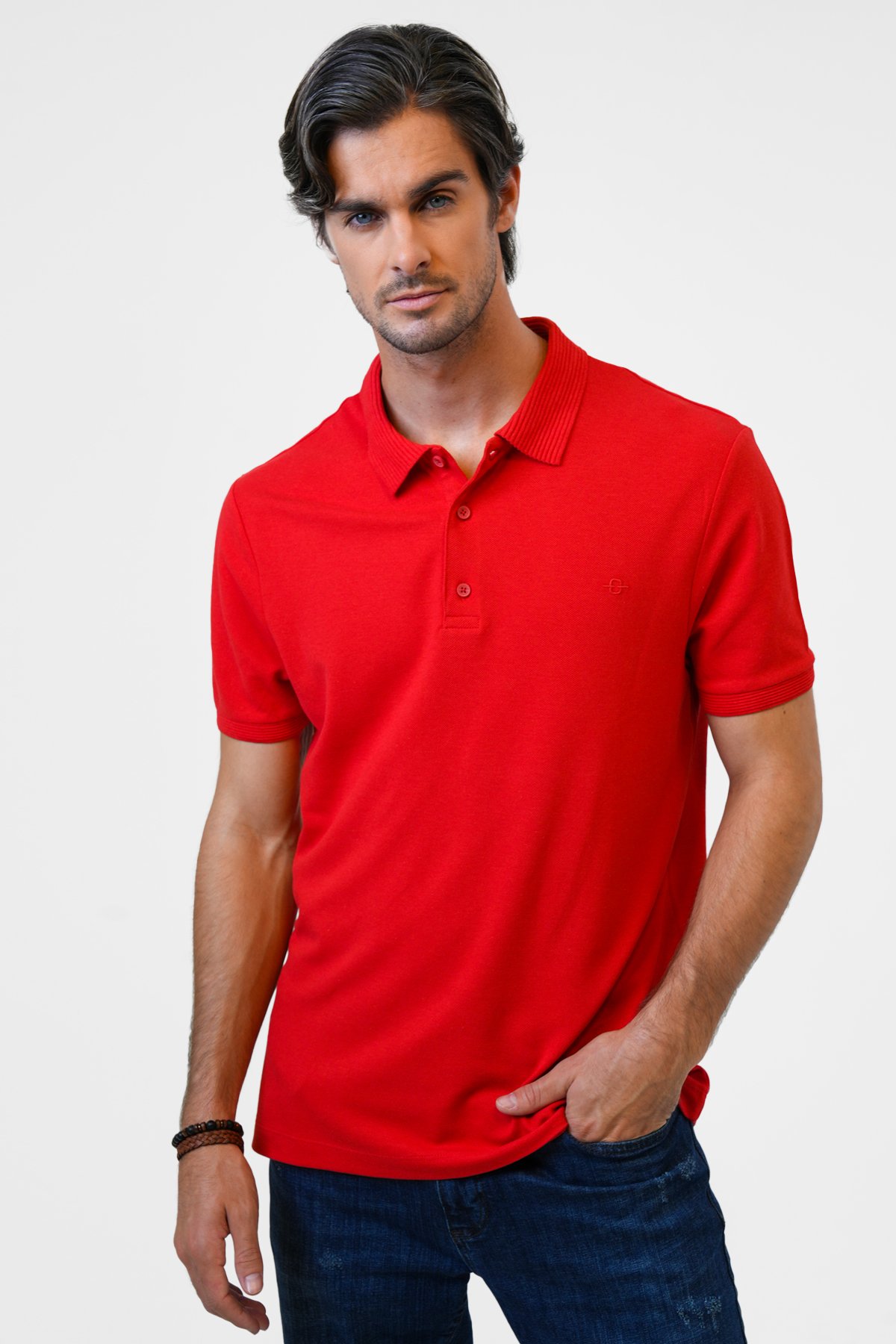 Kırmızı Slim Fit Pamuklu Polo Yaka Tişört