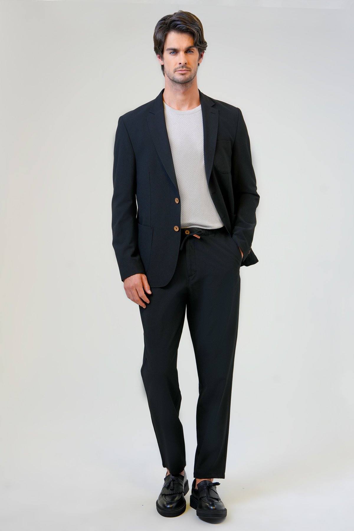 SLIM FIT MONO YAKA DOKUMA CEKET