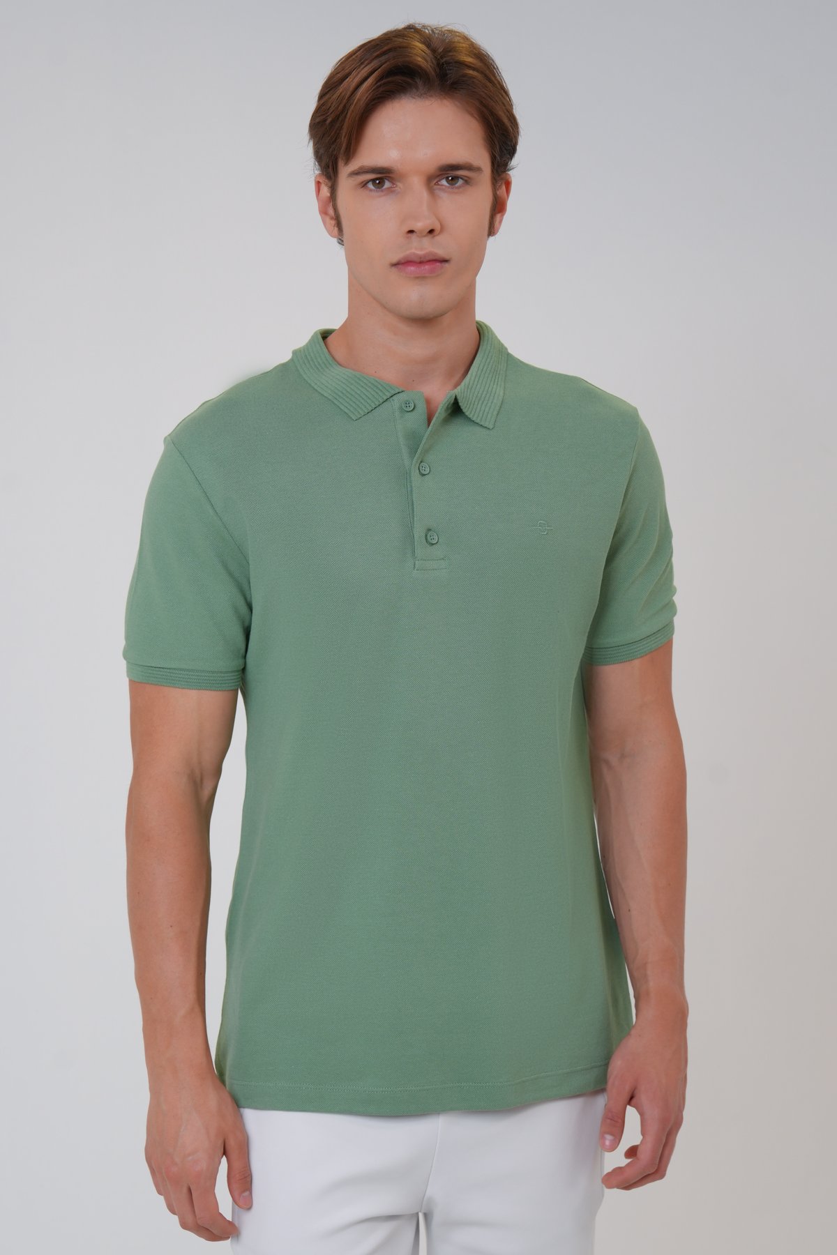 Su Yeşili Slim Fit Pamuklu Polo Yaka Tişört